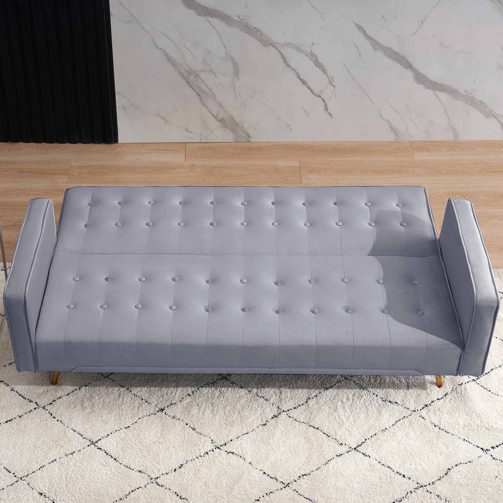 OUYESSIR 71-inch Velvet Convertible Futon Sofa Bed with 2 Pillows - Sturdy Sleeper Couch for Small Spaces, Grey | Perfect for Guest Rooms, Apartments & Dorm Rooms