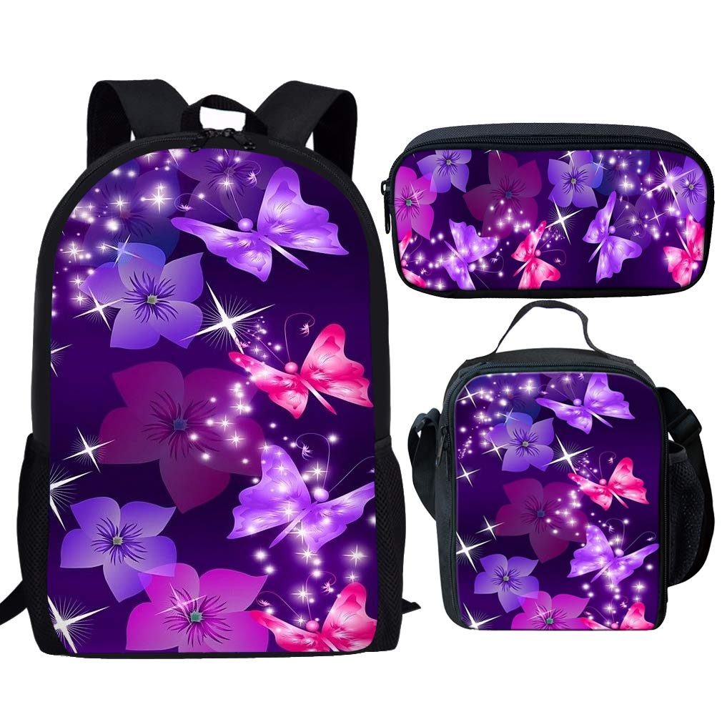Showudesigns Kids Backpack Set - Cute Butterfly School Backpack with Lunch Box, Pencil Case & Adjustable Strap for Girls | Perfect for School, Travel & Daily Use