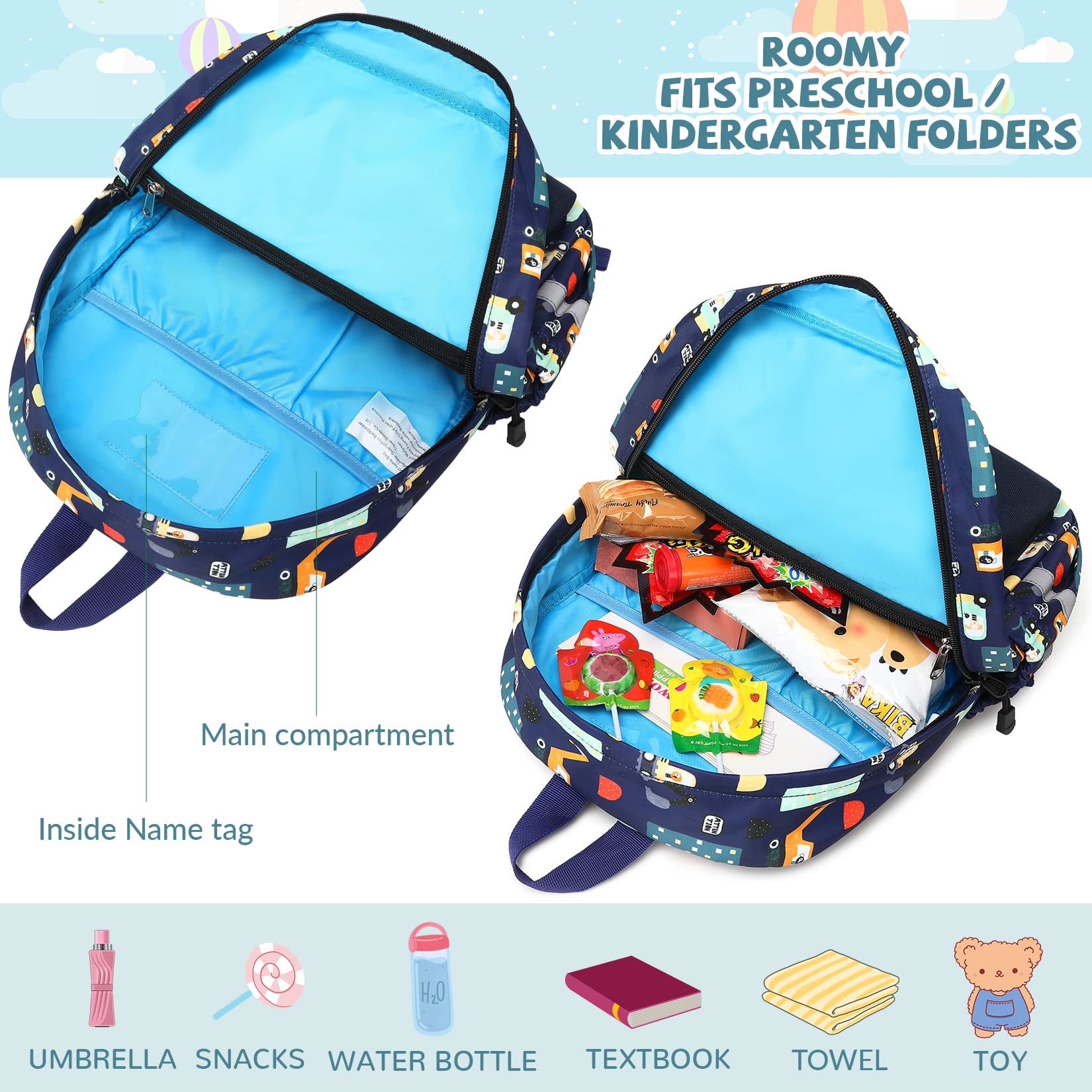 MyGreen Toddler Backpack for Boys & Girls - Adjustable Chest Strap, Lightweight School Bag for Preschool & Daycare - Perfect for Travel, Hiking & Outdoor Adventures