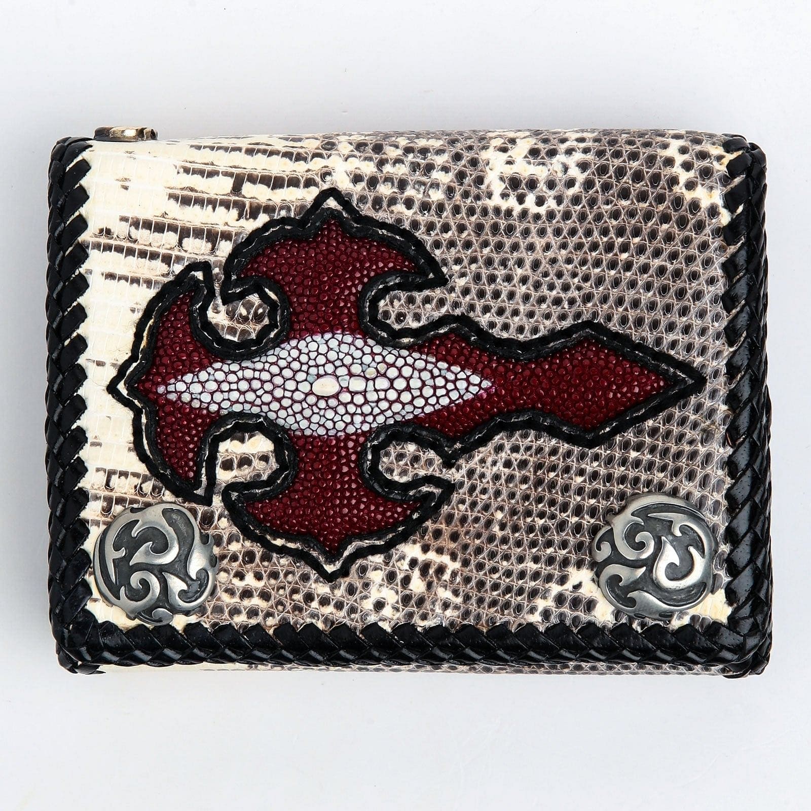Red Stingray Gray Leather Cross Biker Wallet for Men - Slim RFID Blocking Motorcycle Wallet with Money Clip - Perfect for Riding, Travel & Everyday Use