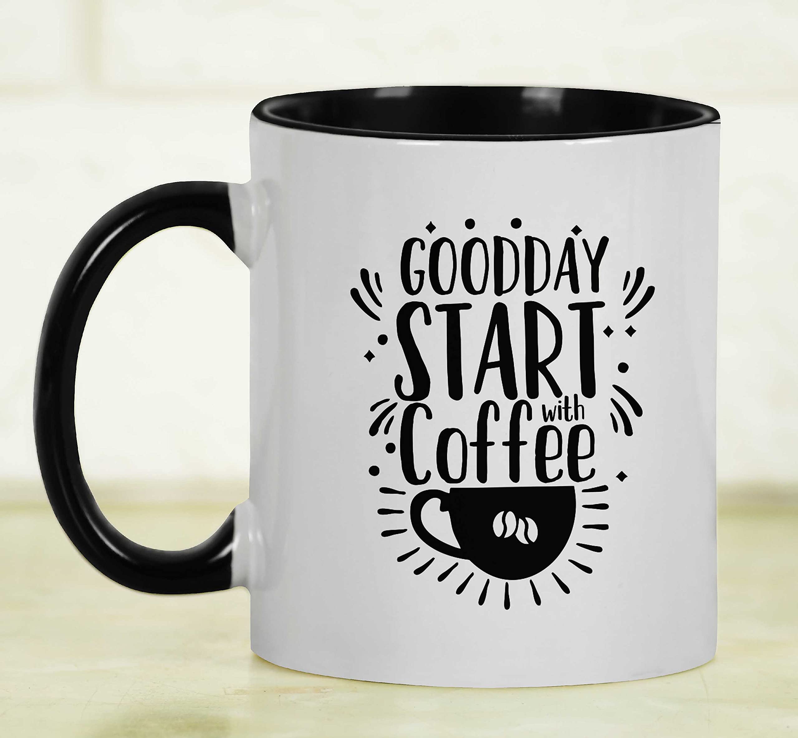 Goodday Start with Coffee - 11 Oz Ceramic Coffee Mug, Perfect Gift for Coworkers, Boss & Coffee Lovers - Black | Ideal for Office, Home & Daily Coffee Rituals