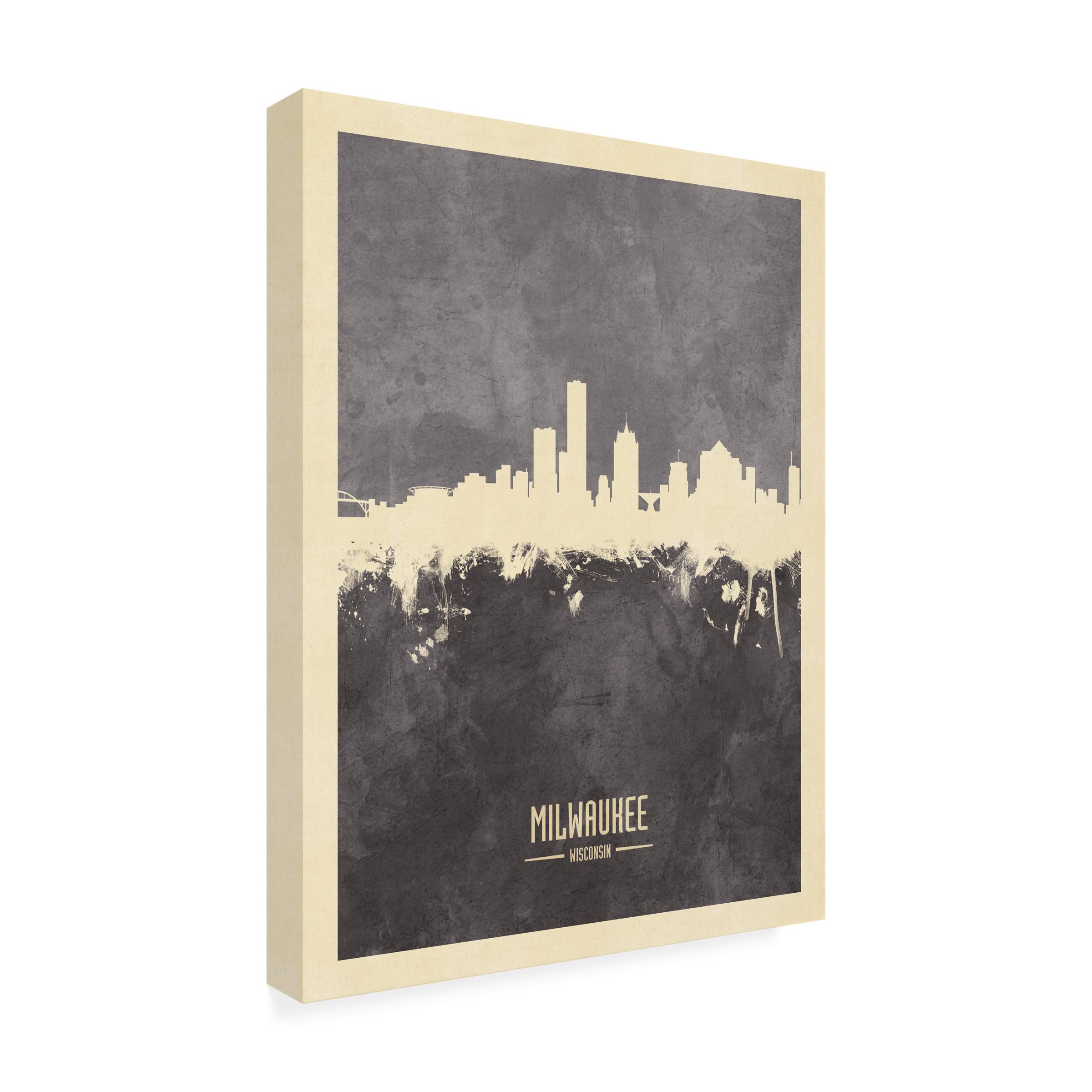 Michael Tompsett Milwaukee Wisconsin Skyline Gray Canvas Art Print - Modern Cityscape Wall Decor for Living Room, Office & Bedroom