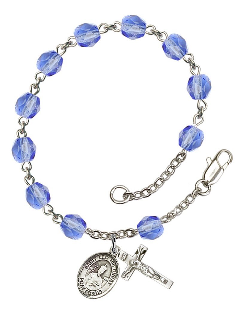 September Birthstone Beaded Rosary Bracelet with St. Leo the Great Charm - 7.5 Inch Catholic Prayer Jewelry for Women, Baptism Gifts & Spiritual Protection