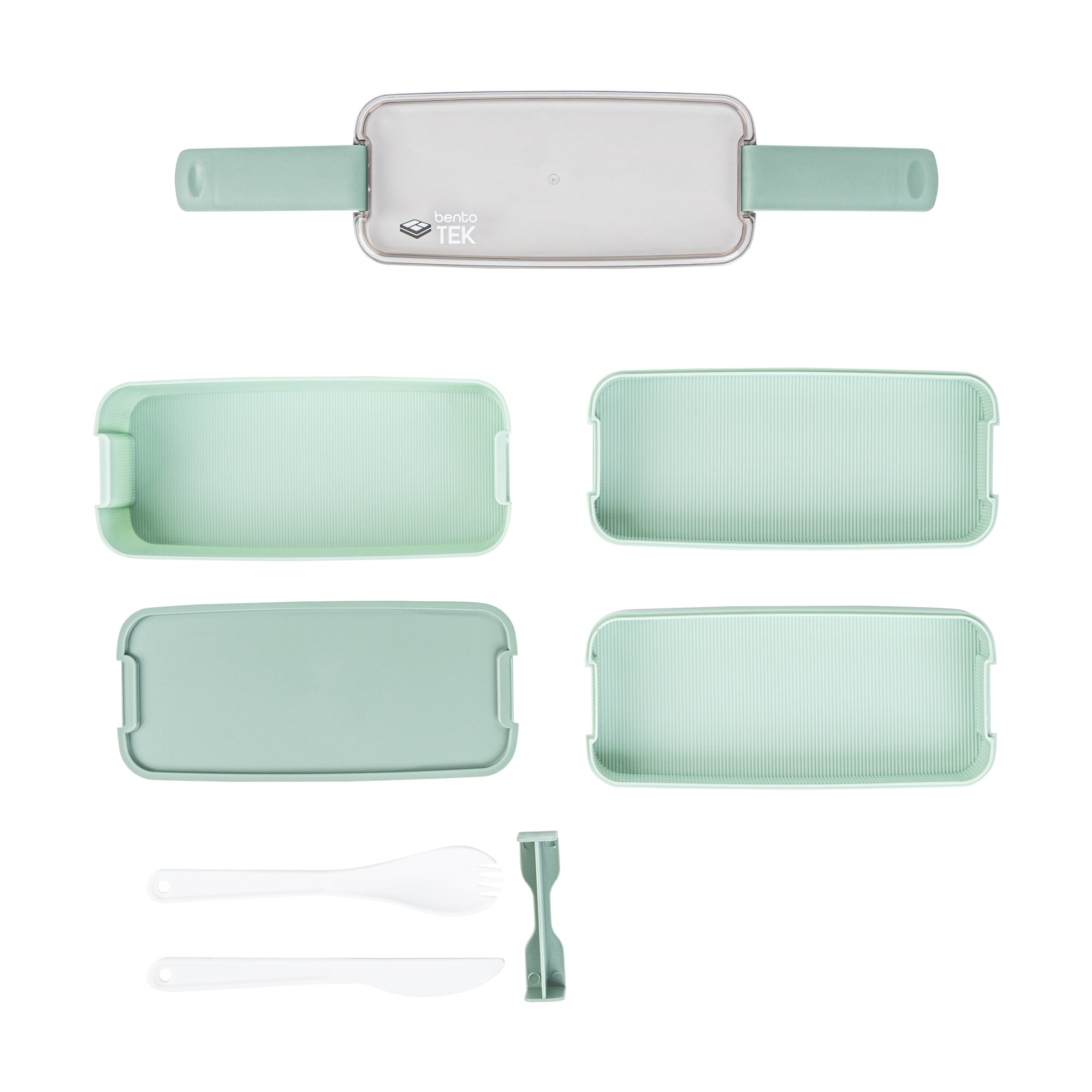 Bento Tek 30 oz Green 3-in-1 BPA Free Lunch Box with Fork & Knife - Microwave Safe Food Container (7.5