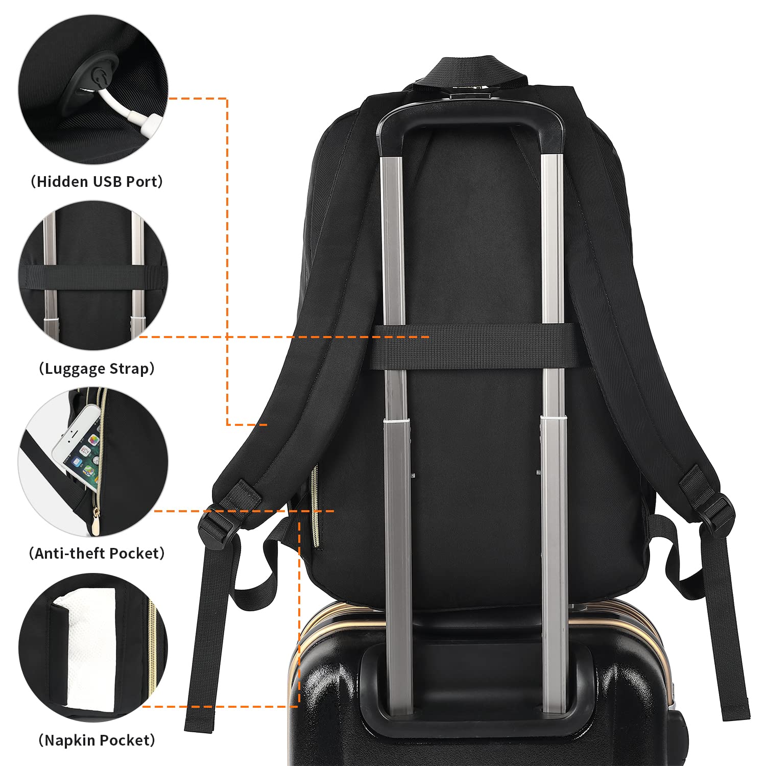 Stylish Women's Laptop Backpack for Work, Travel & School - TSA Friendly College Bookbag for Women & Girls, Perfect for Commuting, Business Trips & Campus Life (Black)