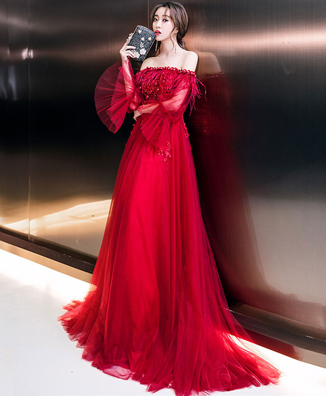 Elegant Burgundy Tulle Long Prom Dress for Women - Formal Evening Gown for Homecoming, Wedding Guest, or Special Occasions