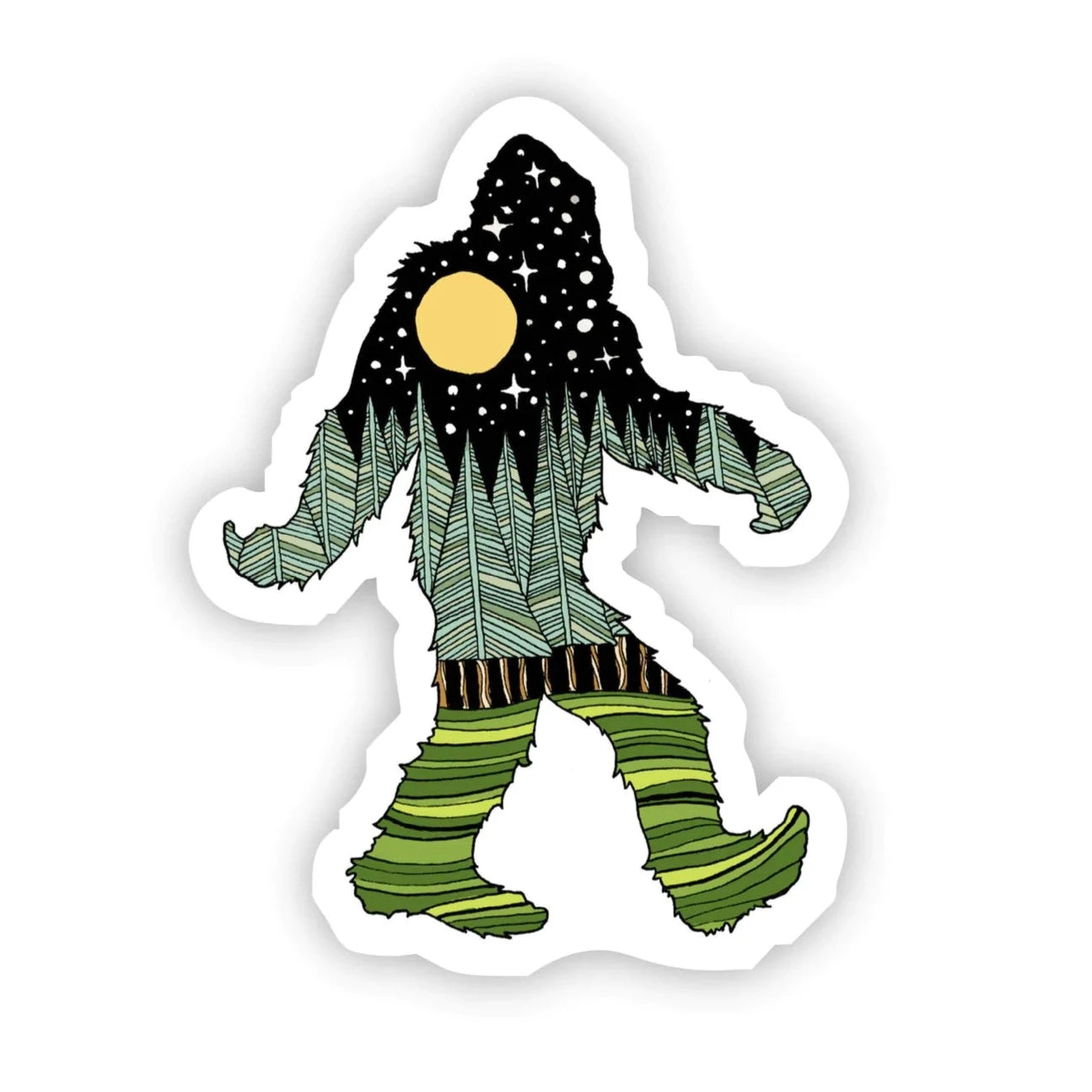 Bigfoot Nature Sticker - Black and Green Design for Outdoor Enthusiasts | Perfect for Hiking Gear, Water Bottles & Laptop Decoration