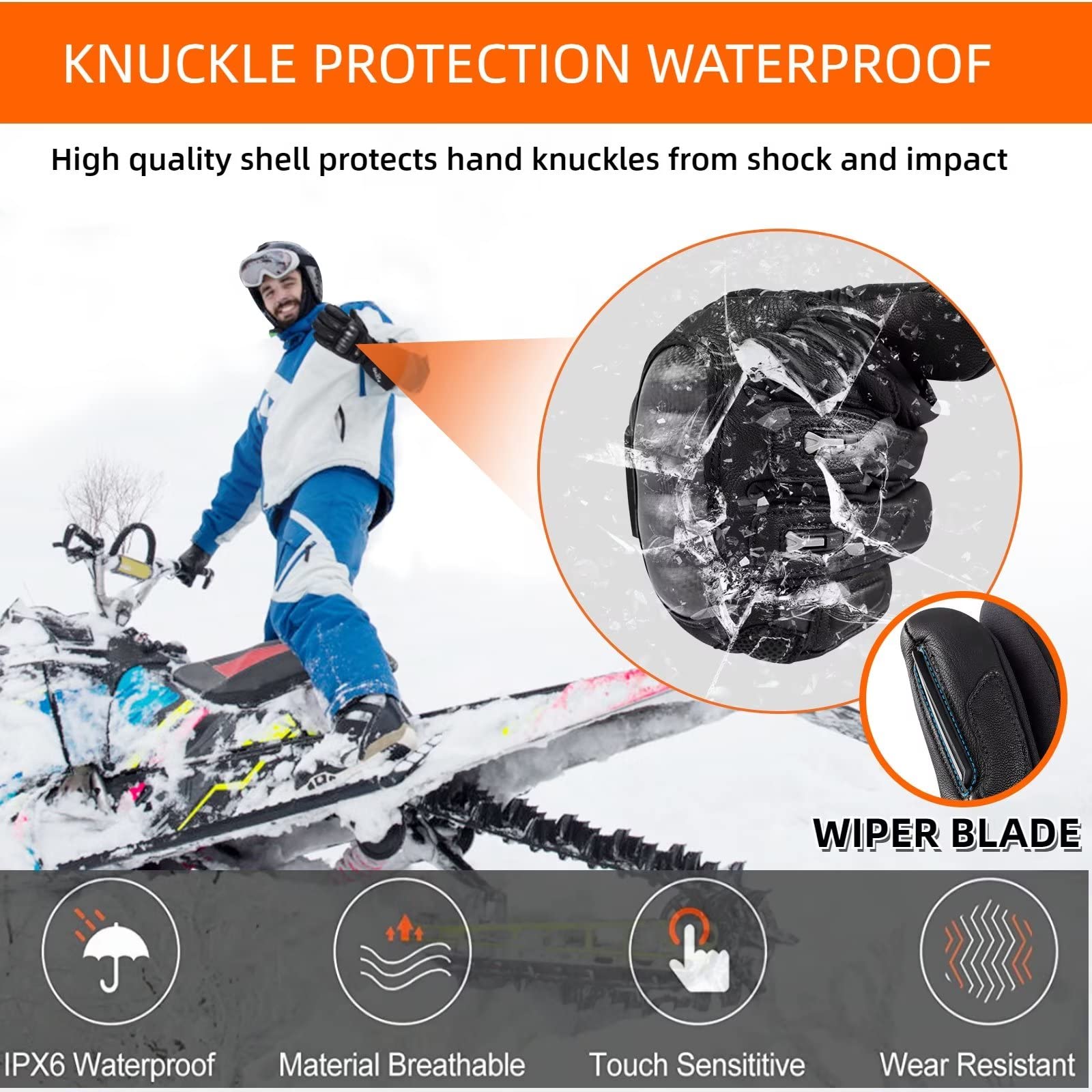 Heated Gloves for Men & Women - Electric Waterproof Motorcycle Gloves with Rechargeable Battery & Touchscreen - 12V Hand Warmers for Outdoor Work, Snowmobiles & Winter Sports