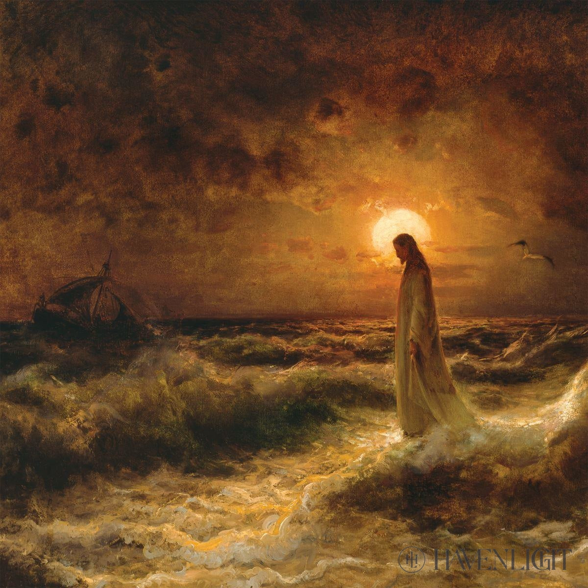 Christ Walking On The Water - Religious Wall Art Decor for Home, Church & Office - Inspirational Christian Painting for Faith-Based Interiors