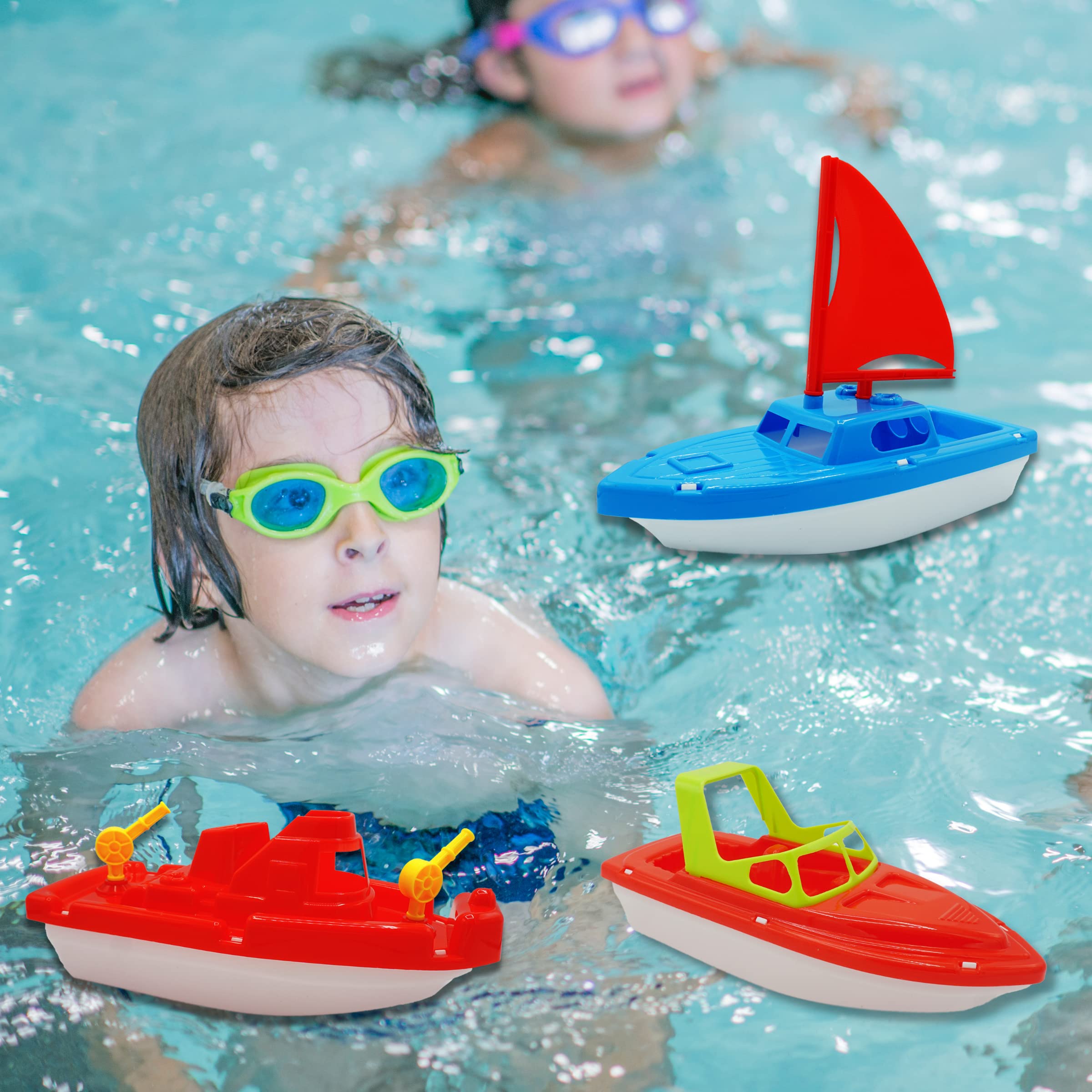 4E's Novelty Toy Boat Bath Toys for Kids & Toddlers - Pack of 3 Floating Boats (10 Inch) - Bathtub Toys, Pool Toys for Kids, Beach Water Play Toys - Perfect for Indoor & Outdoor Water Fun