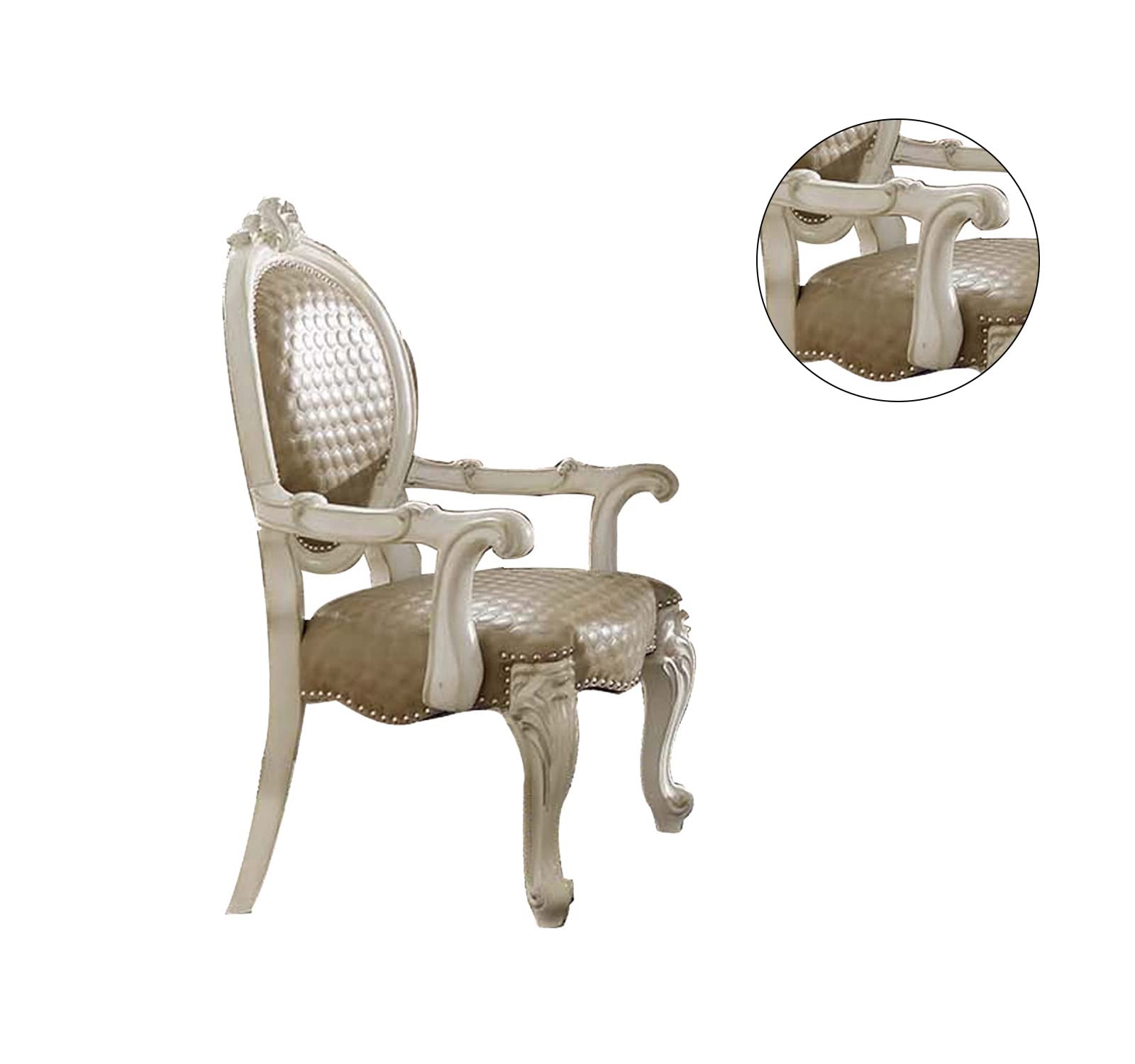 Acme Furniture Set of 2 PU Arm Chairs in Bone White & Champagne - Modern Living Room Seating for Home Office & Lounge Areas