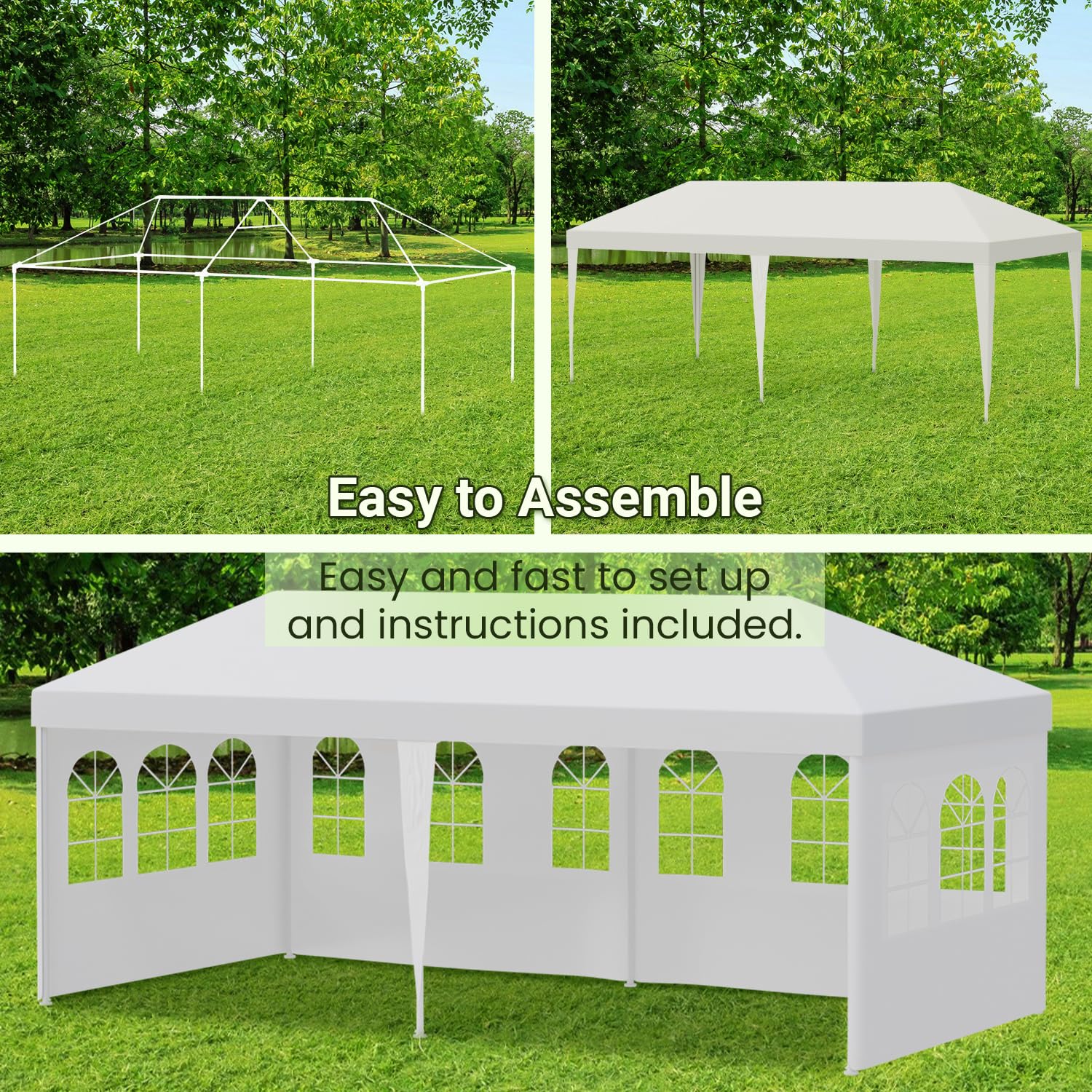 10x20 Outdoor Gazebo Wedding Party Tent Canopy with 4 Removable Sidewalls - White Waterproof Shelter for Backyard, Garden, Picnic & Events