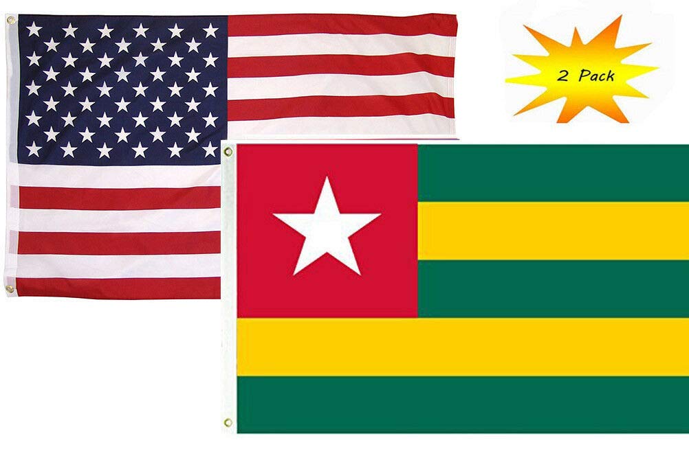 2x3 ft USA & Togo Flag Set (2 Pack) - Premium Quality Polyester American & Togolese Flags for Outdoor & Indoor Use - Perfect for Sporting Events, National Holidays & International Celebrations