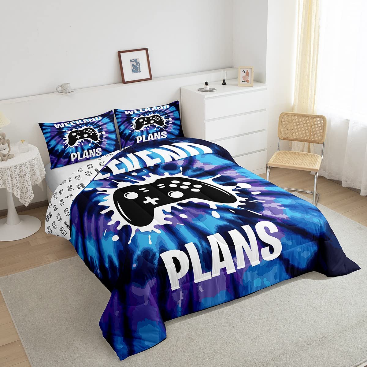 Erosebridal Queen Size Boys Bedding Set - Soft Gaming Comforter Sets for Kids & Toddlers, Blue - Perfect for Bedrooms, Sleepovers, and Gaming Rooms
