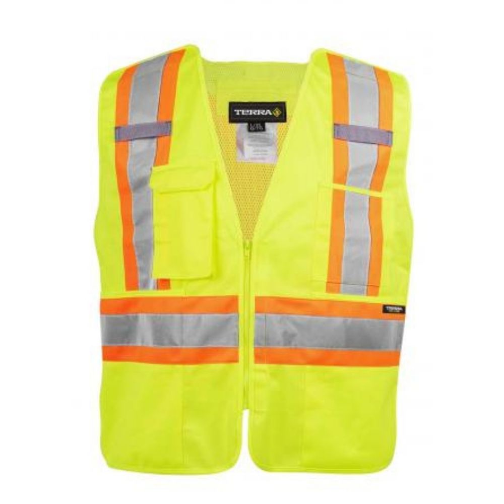 Terra Hi-Vis 5-Point Tear-Away Safety Vest with Zipper - High Visibility Yellow (116585YL) for Construction, Road Work & Emergency Responders