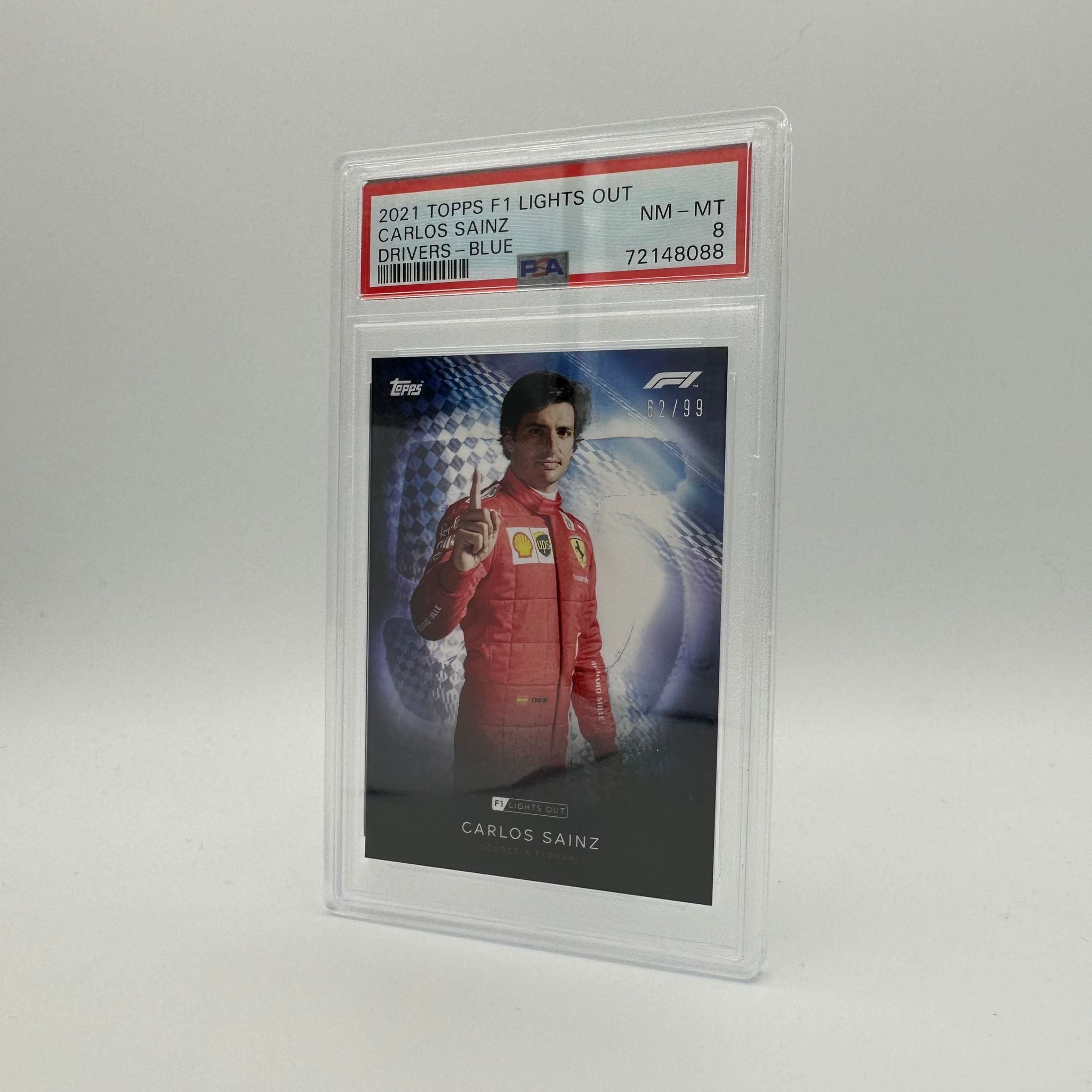 PSA 8 Graded 62/99 Carlos Sainz F1 Racing Card - Blue Parallel - Perfect for Collectors, Fans & Sports Memorabilia Enthusiasts