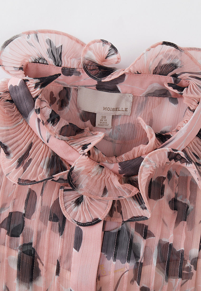 Elegant Printed Ruffled Chiffon Blouse for Women - Flowy Boho Chic Top for Party, Office & Date Night