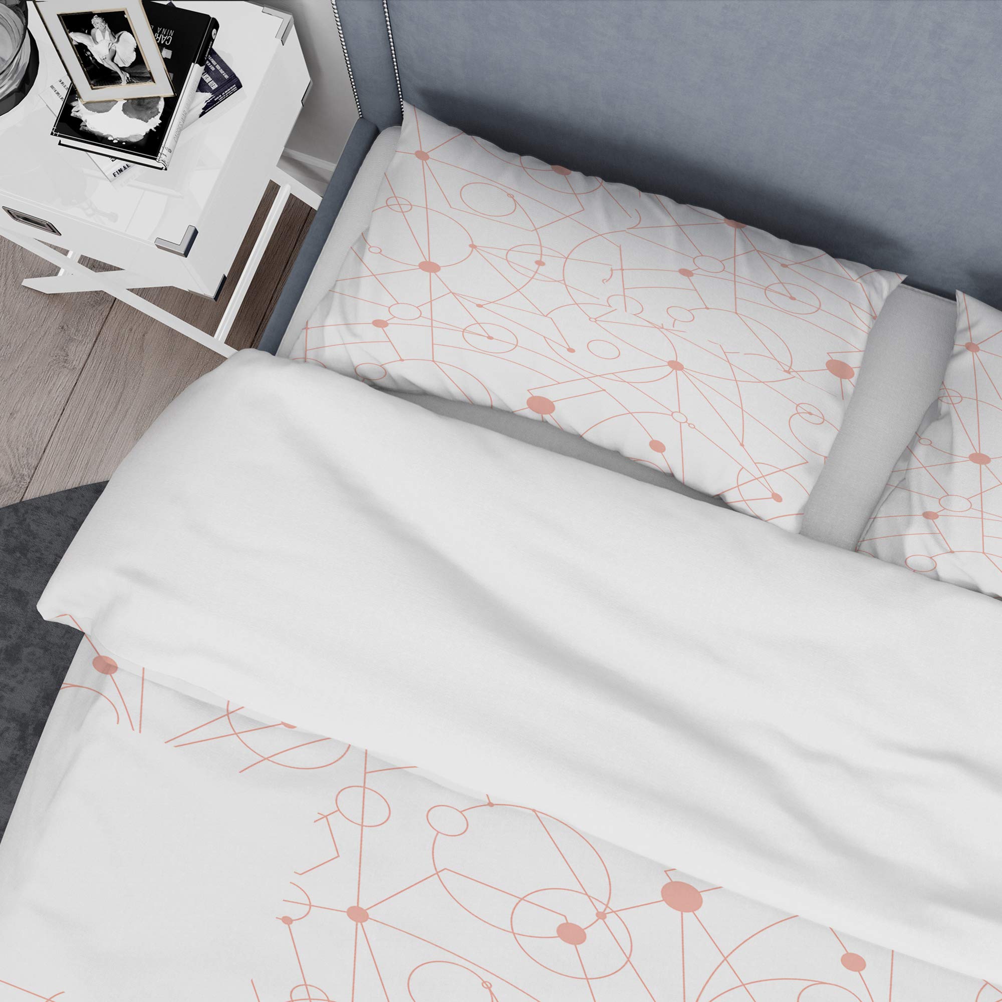 Retro Geometric Grid II Mid-Century Modern Duvet Cover Set - King Size White Bedding (3-Piece) | All Season Comfort for Master Bedroom & Guest Room Decor