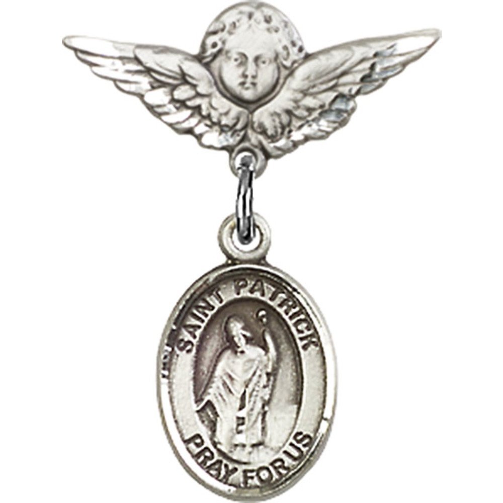St. Patrick's Day Sterling Silver Baby Badge with Angel Wing Charm - 7/8