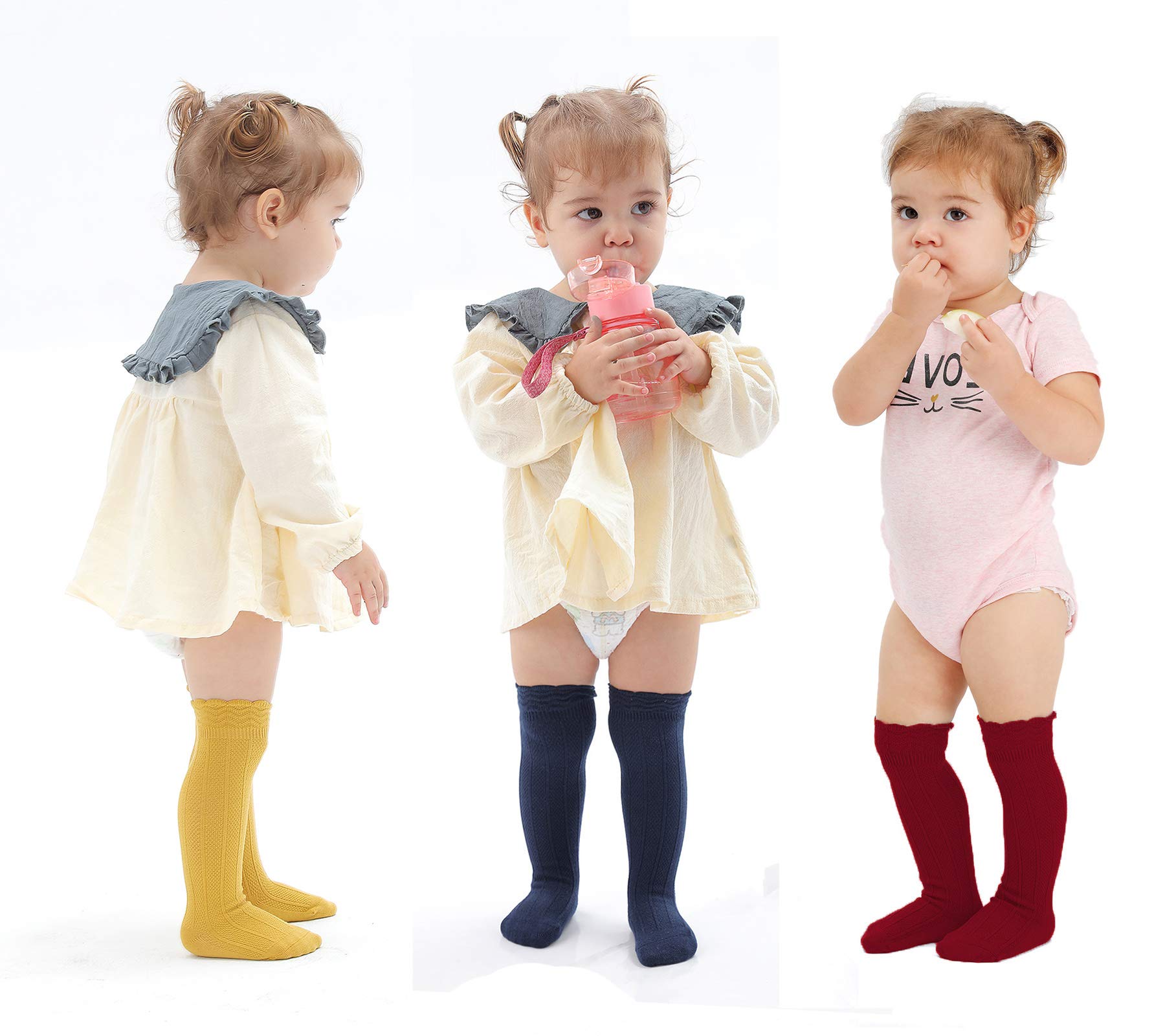 EPEIUS Baby Girls & Boys Knee High Socks - Uniform Tube Ruffled Stockings for Infants & Toddlers (3/5 Pack) - Perfect for School, Dance, Party & Daily Wear