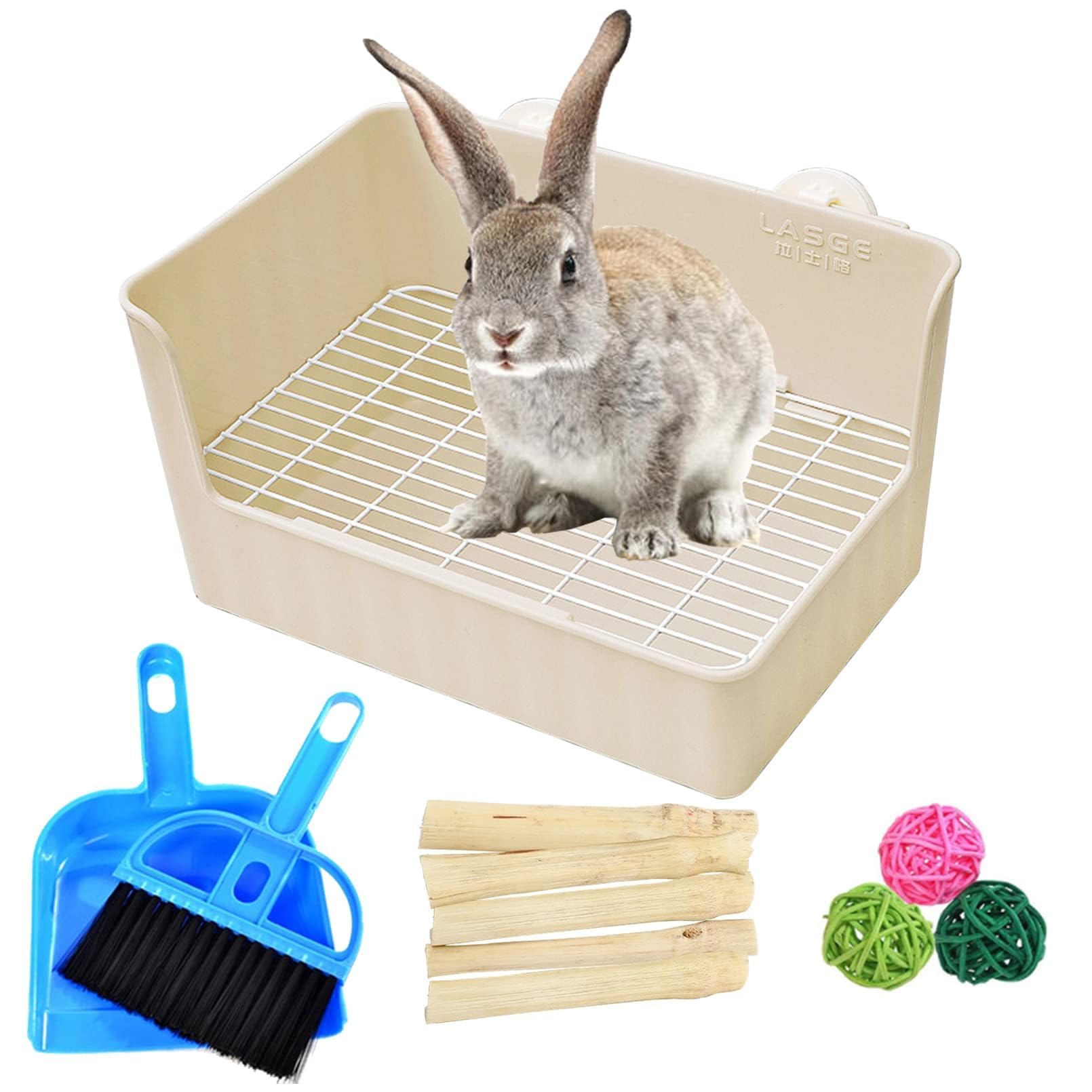 Hamiledyi Square Rabbit Litter Box with Removable Grate - Plastic Small Animal Toilet for Bunny, Guinea Pig Cage - Easy Clean Pet Potty Training Box (Brown) - Perfect for Indoor Rabbit Hutch & Small Pet Cage Accessories