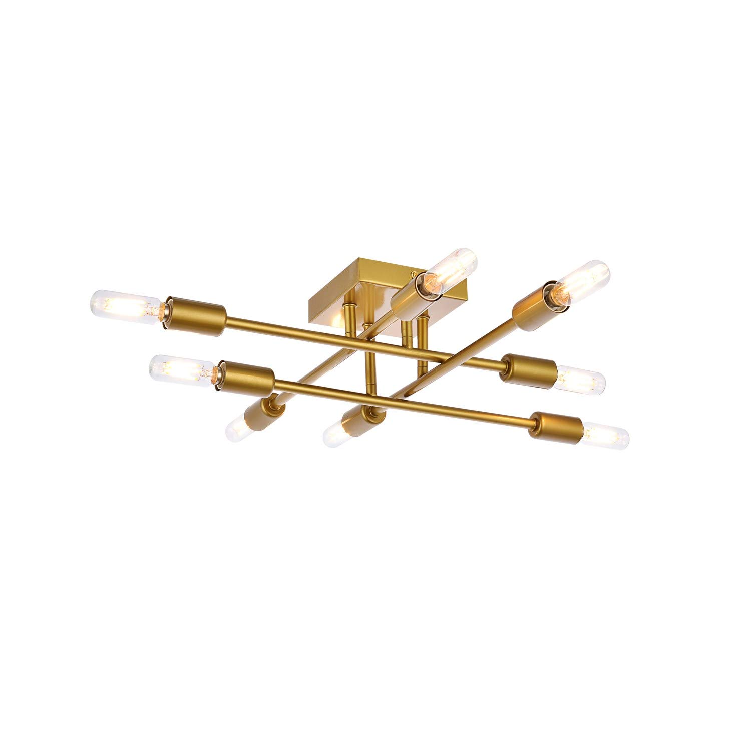 8-Light Brass Flush Mount Ceiling Fixture - Elegant Vintage Lighting for Bedroom, Living Room & Hallway