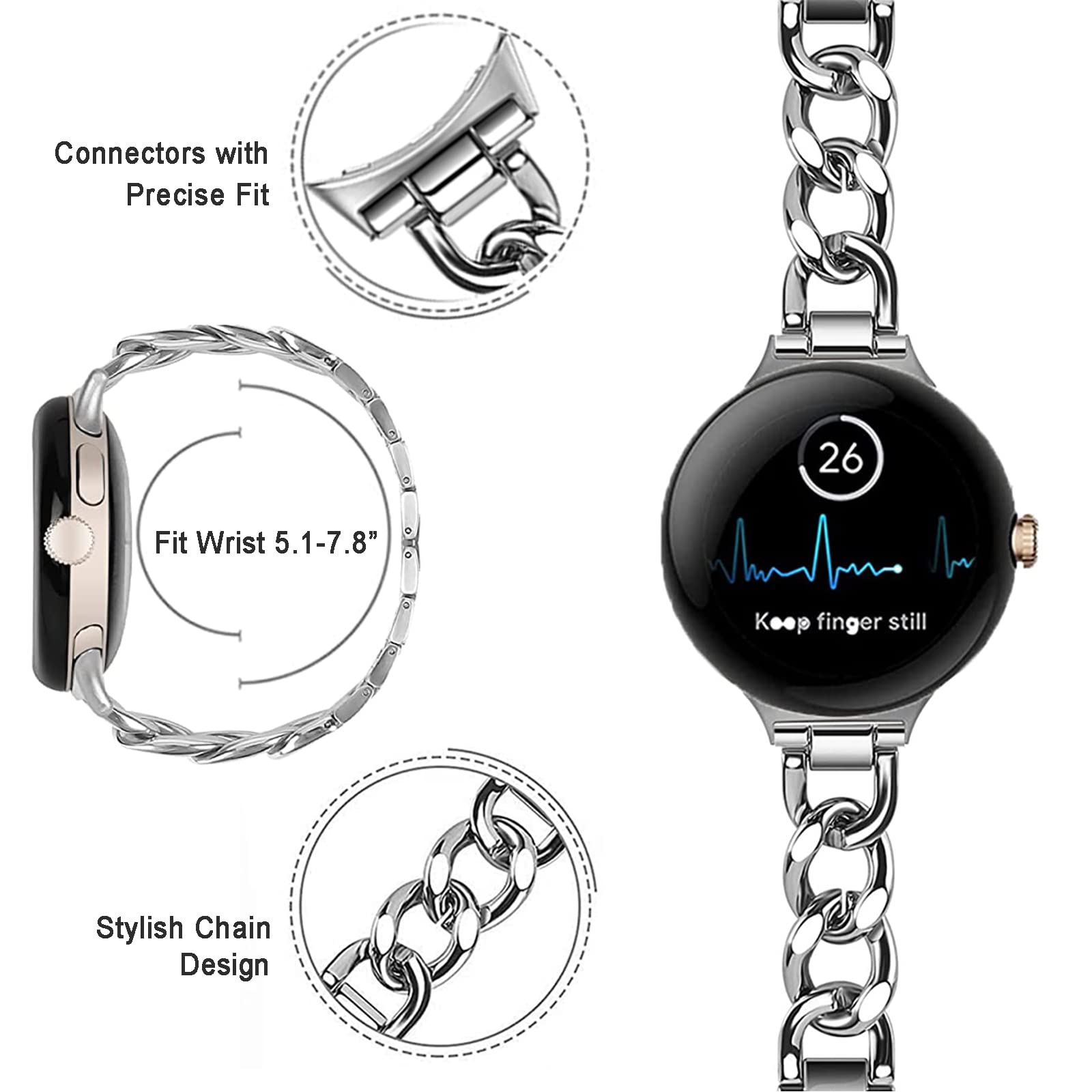 Premium NINKI Stainless Steel Band for Google Pixel Watch 3 41MM 2024/Pixel Watch 2 2023 - Luxury Slim Metal Strap [No Gap Design] Compatible with Pixel Watch 1 2022 - Perfect for Business, Formal & Evening Wear