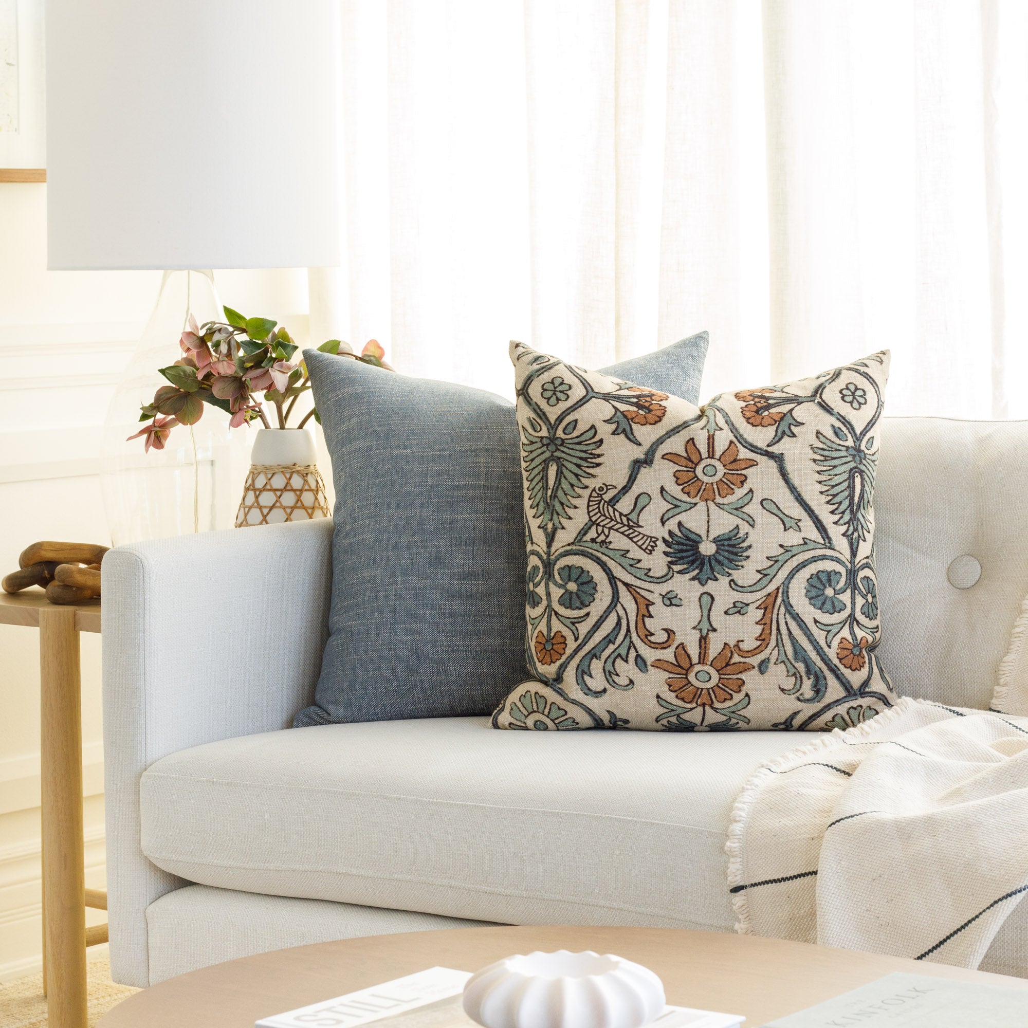 Amara 20x20 Inch Decorative Throw Pillow Cover - Soft Cotton Square Cushion for Sofa, Bed, Poolside Lounge - Perfect for Outdoor and Indoor Home Decor