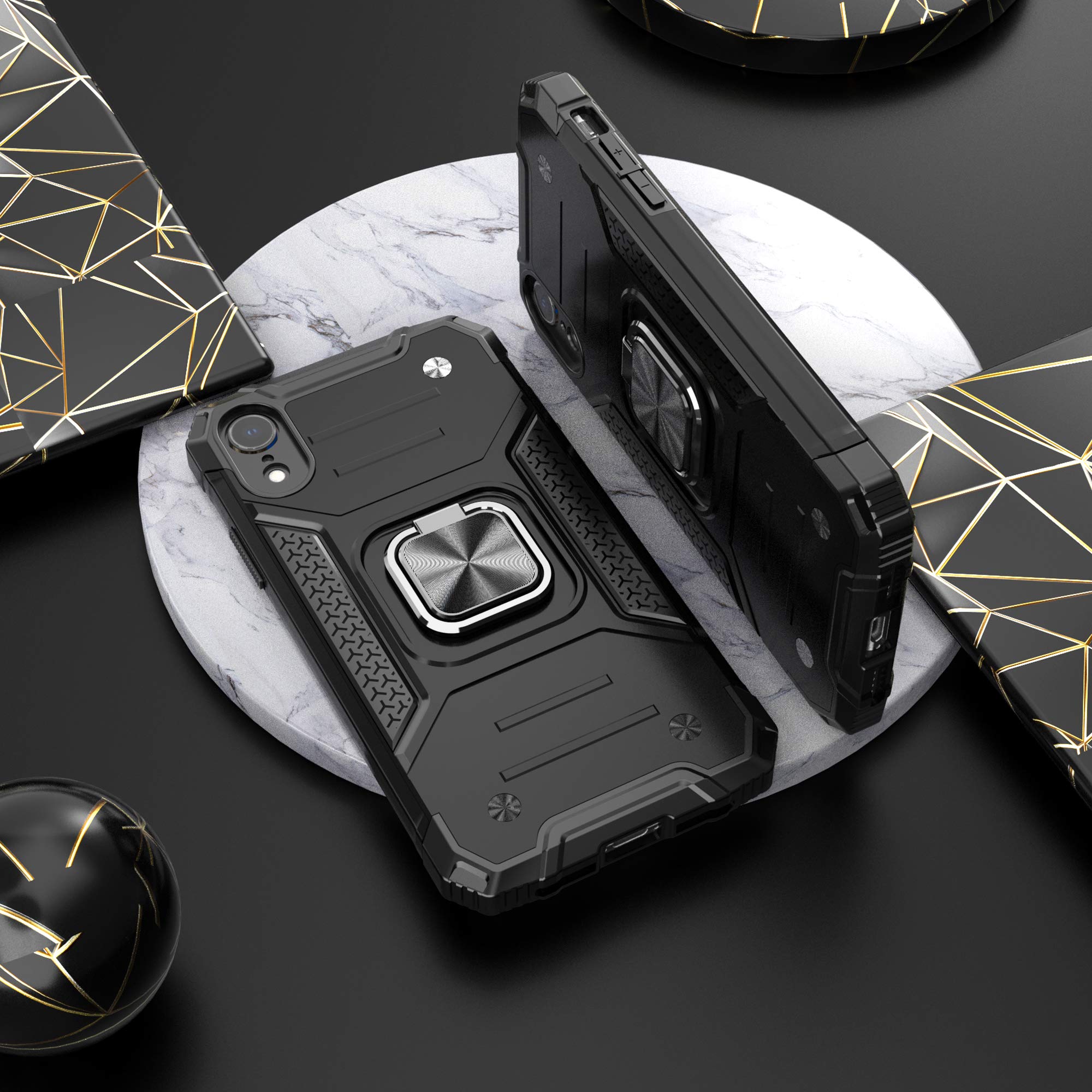 **Shockproof iPhone XR Case with Built-in Screen Protector - Heavy Duty Drop Tested, Lightweight Protective Cover with Kickstand & Car Mount - Perfect for Outdoor, Travel & Daily Use (Black)**