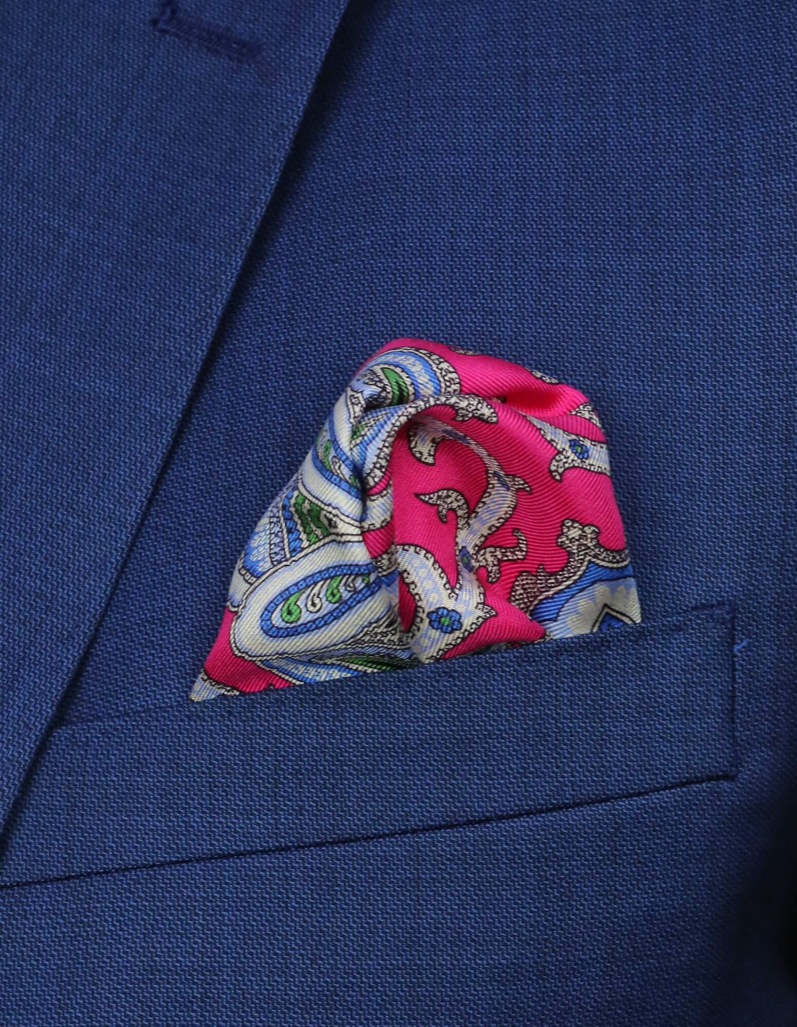 DÉCLIC Portishead Paisley Pocket Square for Men - Fuchsia Silk Handkerchief - Perfect for Weddings, Suits & Formal Occasions