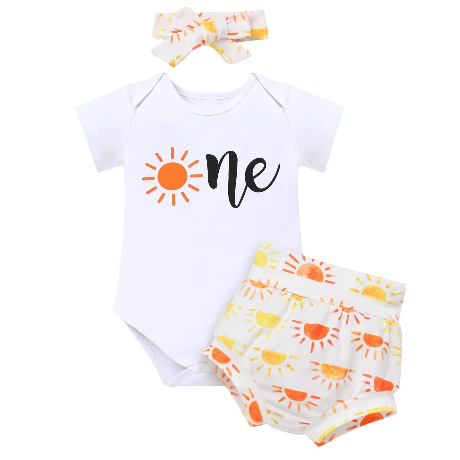 1st Birthday Outfit for Girls - Donut Themed Romper, Printed Shorts & Headband 3-Piece Set | Cake Smash Photo Shoot Props | Perfect for 1-Year-Old Birthday Party, Photoshoot & Special Occasions
