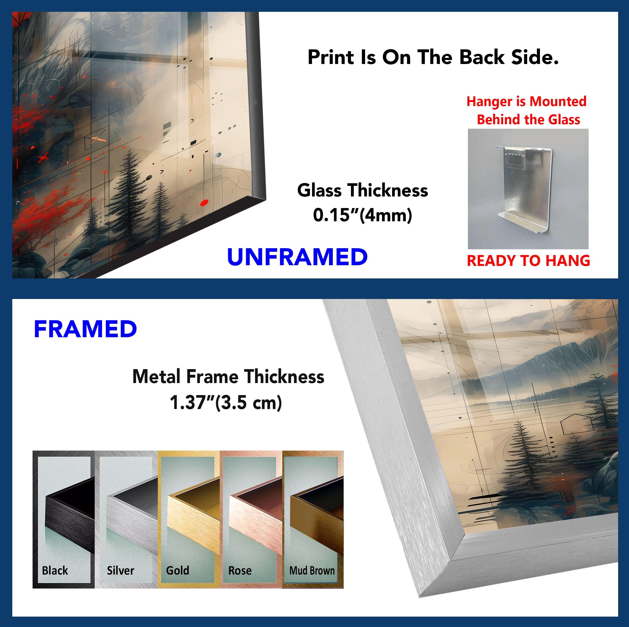 Abstract Mountain Glass Wall Art - Modern Red Sun Landscape Painting for Home & Office Decor | Perfect for Living Room, Bedroom, or Office Spaces