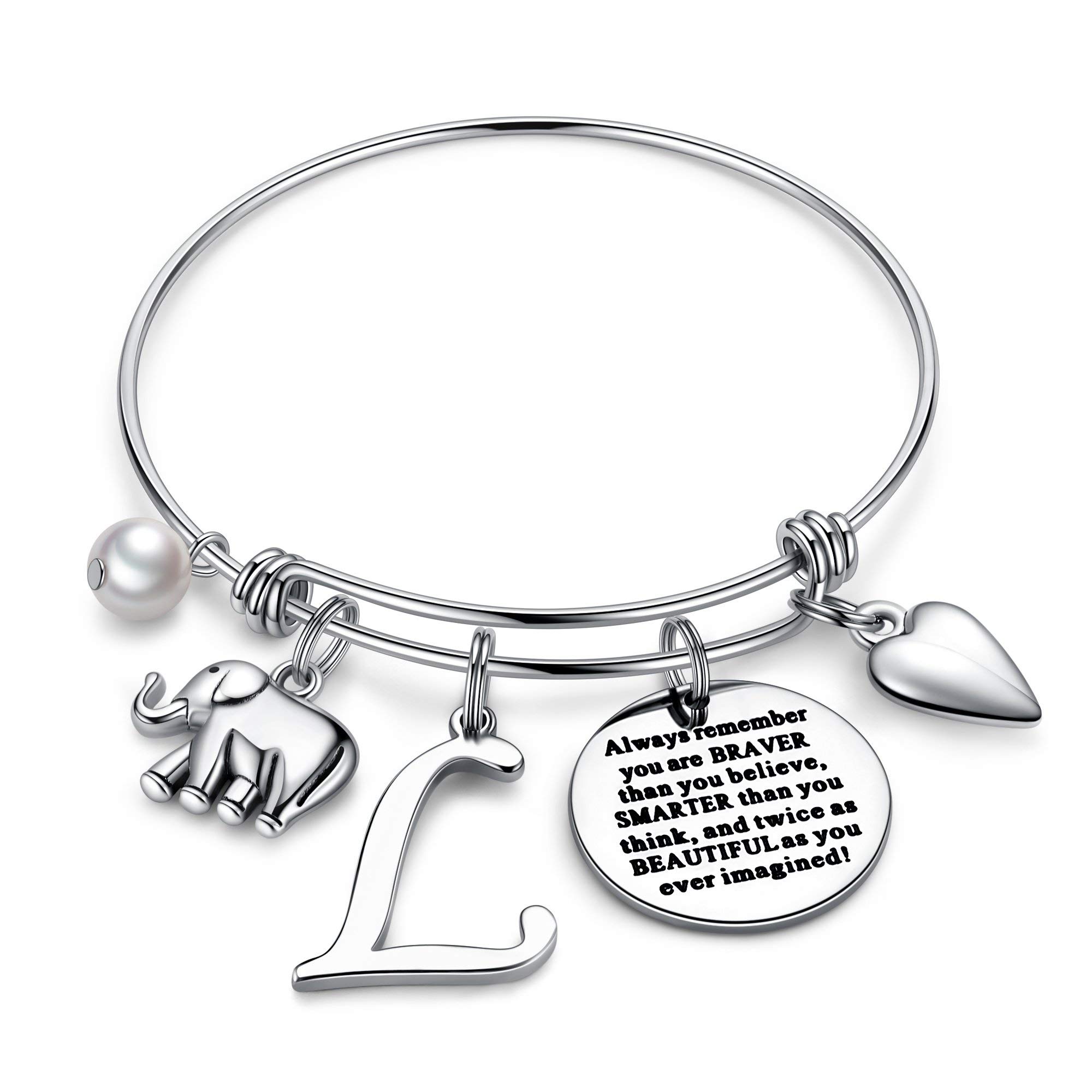 Ursteel Dainty Initial Elephant Charm Bracelet for Women - Personalized Inspirational Jewelry Gift for Mom, Daughter, Friends | Birthday, Graduation, Anniversary Present