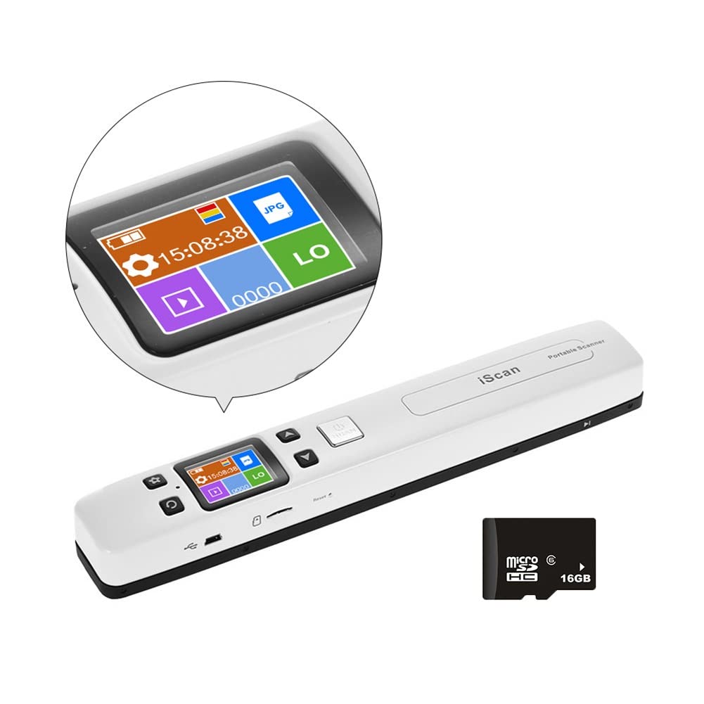 1.8 Inch Portable Color Scanner for Business - 1050DPI High Resolution, A4 Document & Photo Scanning, Flatbed Design, JPG/PDF Format, Built-in 820mAh Battery, 16GB Included - Perfect for Office, Home & Travel Document Digitization