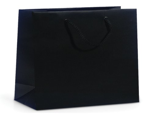100 Pack Black Matte Medium Gift Bags 13x5x10 Inches with Cardboard Bottom & Cord Handles - Perfect for Birthday, Wedding, Party Favors & Holiday Gifts