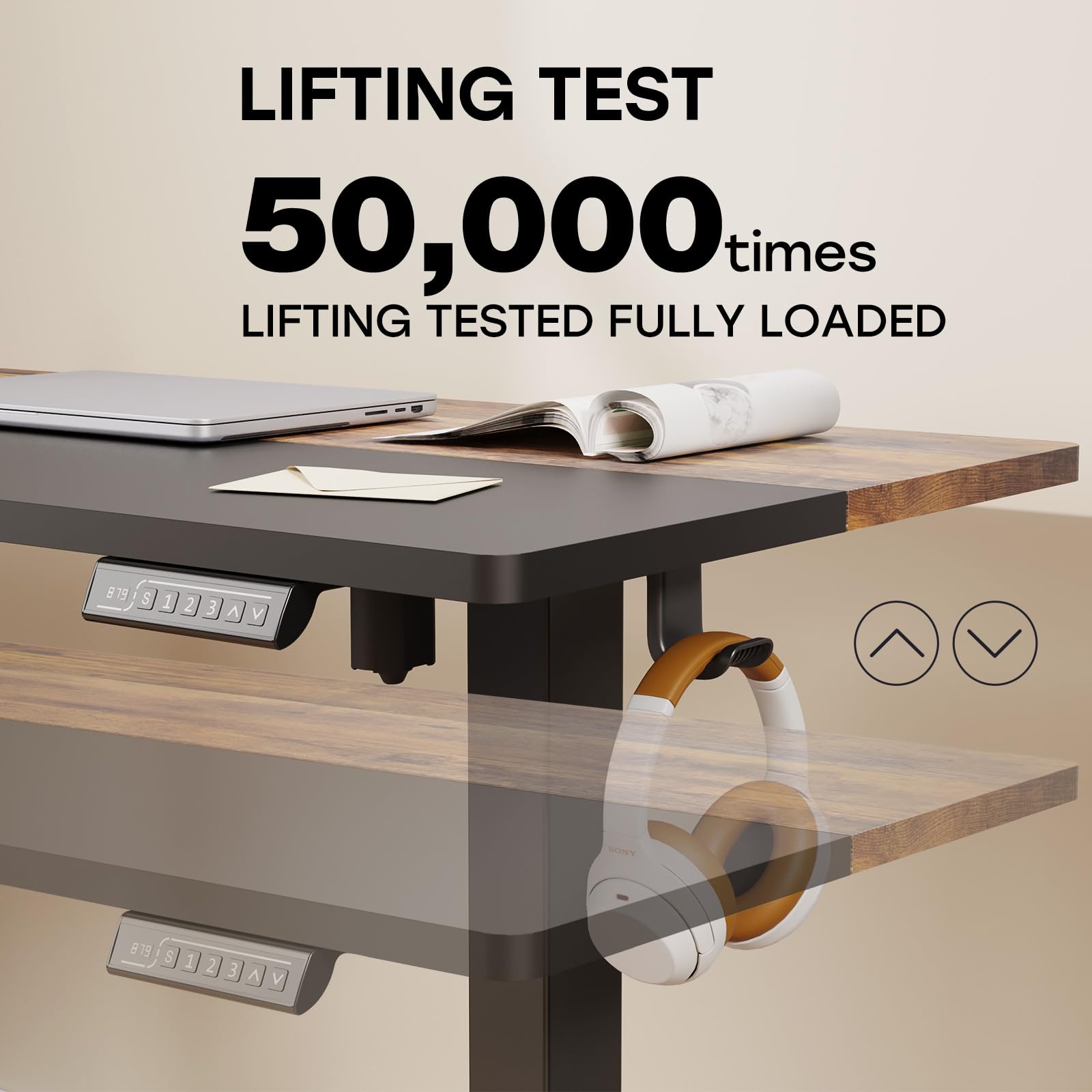 48 x 24 Inch Adjustable Height Electric Standing Desk - Black & Rustic Brown Ergonomic Sit Stand Desk with 2 Hooks & Splice Board | Perfect for Home Office, Gaming Setup & Workspace Ergonomics