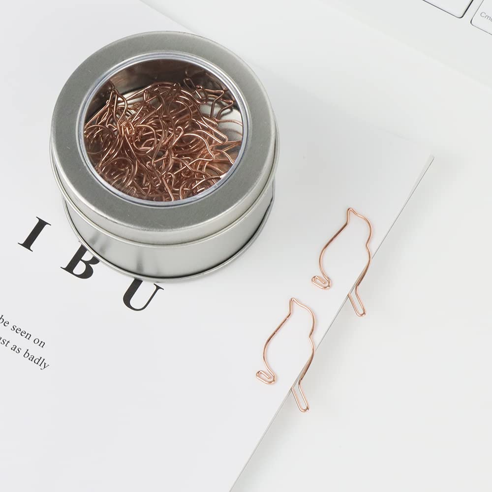 30pcs Rose Gold Bird Shaped Paper Clips - Stainless Steel Cute Journaling Clamps, Creative Bookmark Clips for Scrapbooking, Office, School & Document Organization (Tin Box Included) - Perfect for DIY Crafts, Gift Wrapping & Planner Decorating