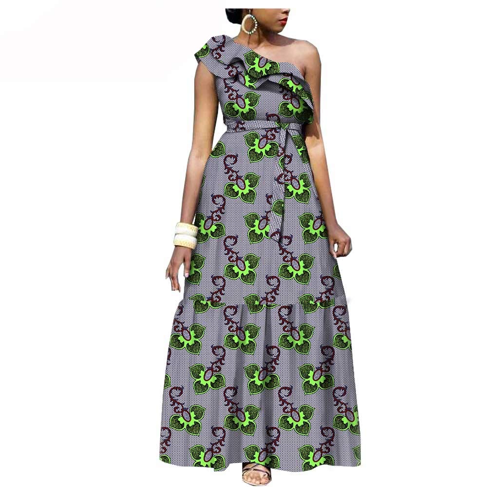 Custom African Print Long Dresses for Women - Ankara Batik Cotton One Shoulder Fit & Flare Plus Size Dress - Perfect for Weddings, Parties & Cultural Events