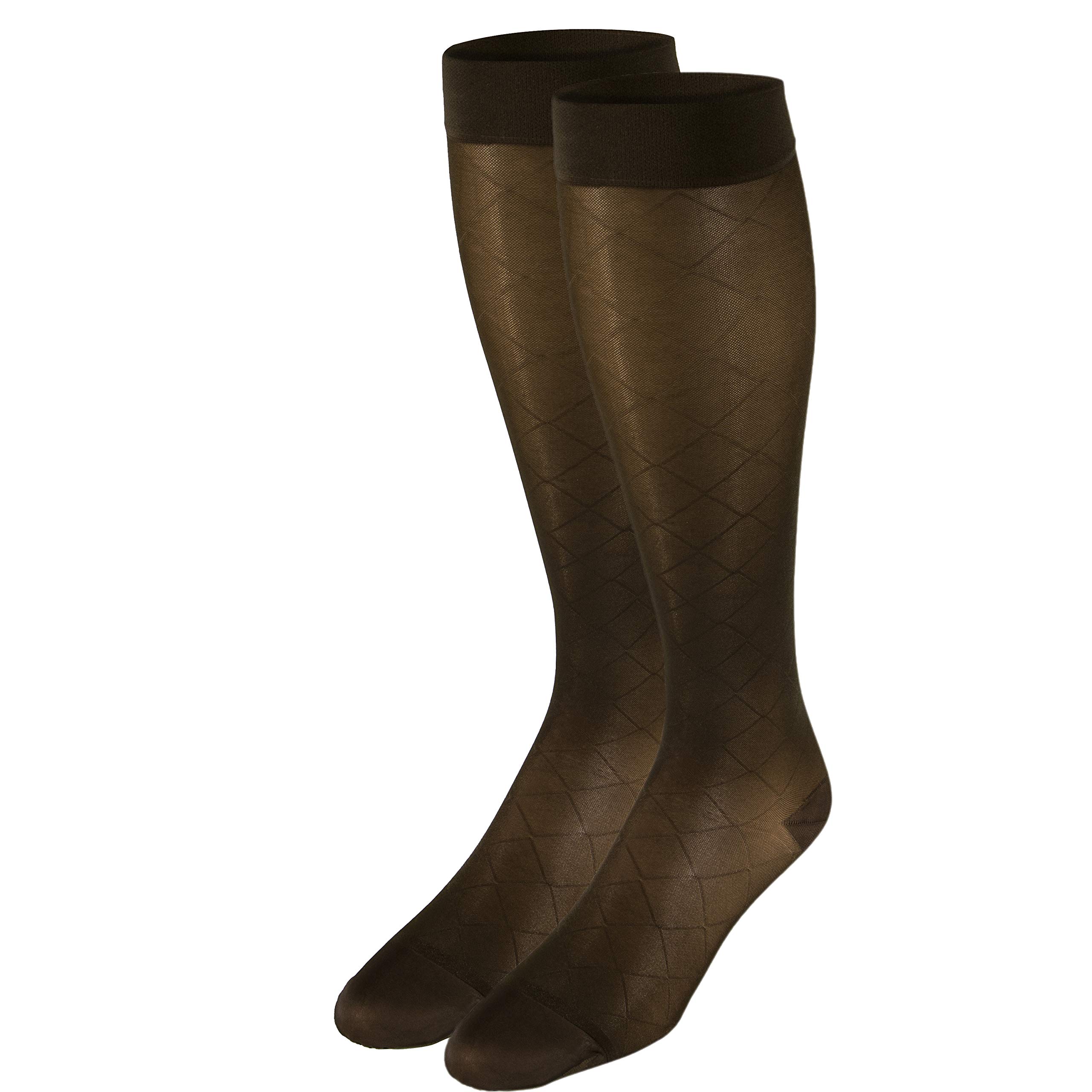 Truform Sheer Compression Stockings 15-20 mmHg - Women's Knee High Support Socks with Diamond Pattern in Espresso (Medium) - Perfect for Travel, Work & Varicose Vein Relief
