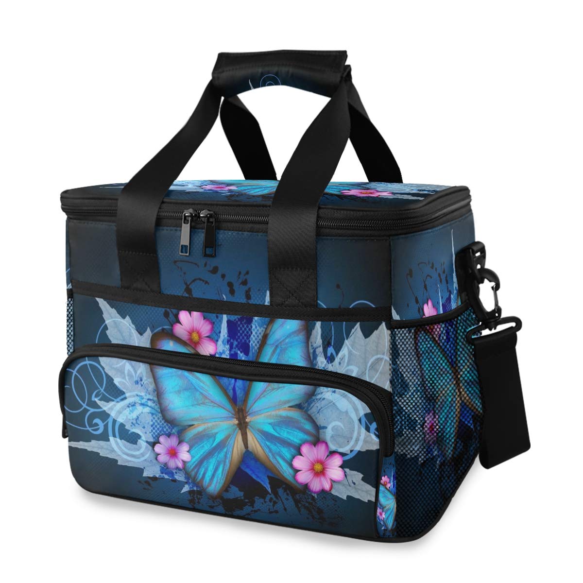 Butterfly Print Leakproof Insulated Lunch Cooler Bag with Detachable Shoulder Strap - Reusable Thermal Tote for Work, School, Picnic & Beach - Perfect for Women & Men's Lunch Storage & Organization