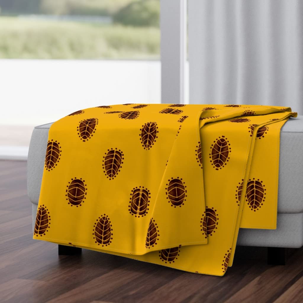 Soft Plush Minky Throw Blanket 50x70 Inches - African Leaves Brown Watercolor Mustard Tribal Print Cozy Blanket for Bed, Sofa & Couch | Perfect for Home Decor, Gift & Winter Warmth