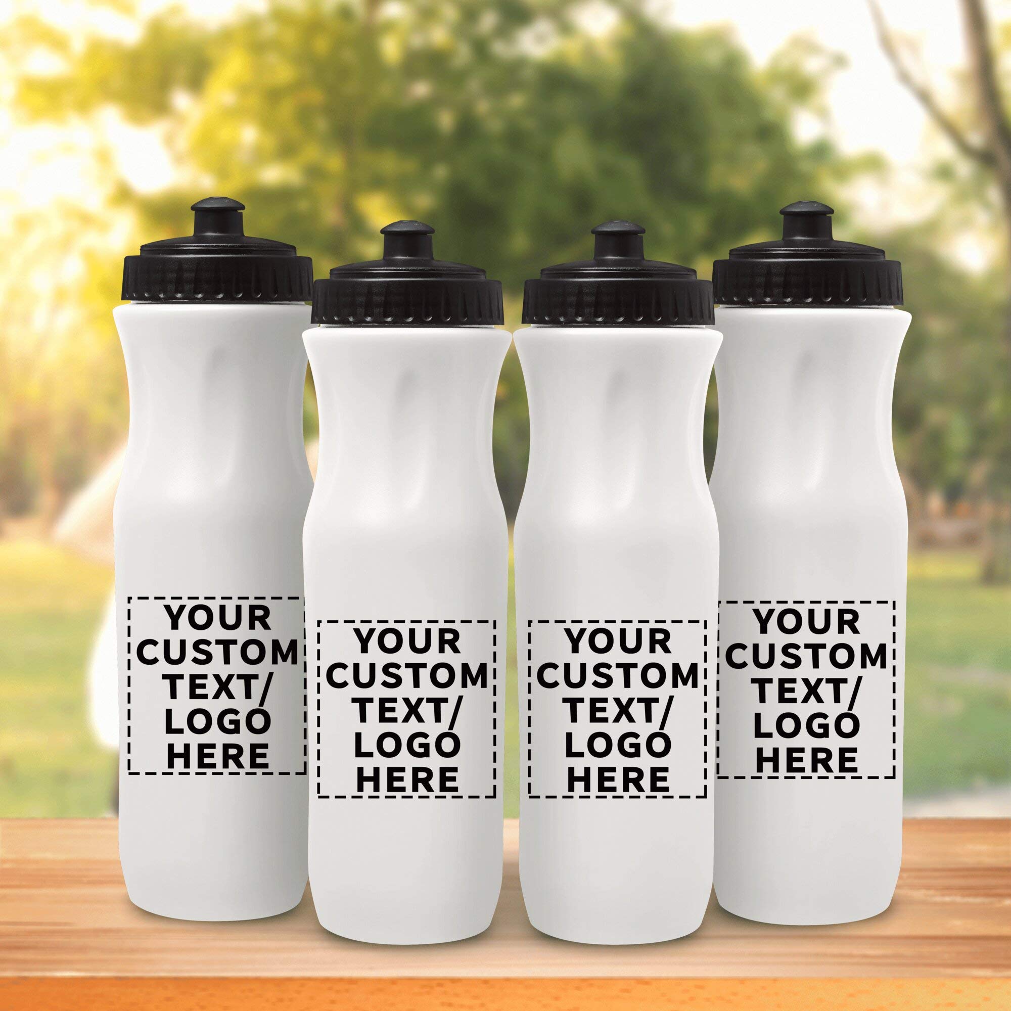 100 Pack 26 oz Customizable Plastic Water Bottles with Black Push Top Lids - Bulk White Water Bottles for Sports, Gym, School & Office - Personalized Text & Logo Printing Available