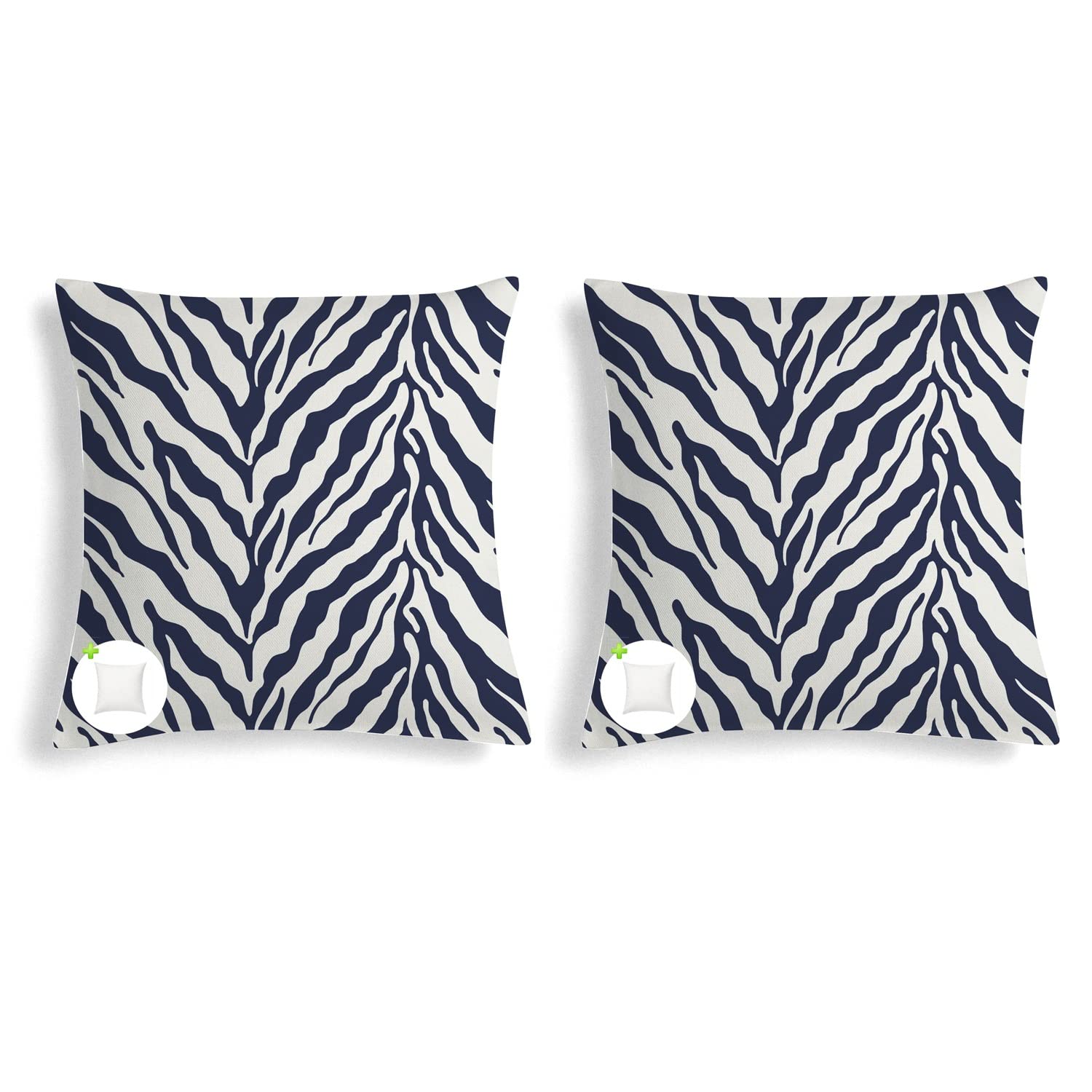 FBTS Prime Outdoor Pillows Set of 2 - 18x18 Inch Navy Zebra Print Square Throw Pillows for Patio Furniture, Couch, Sofa & Bed - Waterproof & UV Resistant for Deck, Poolside & Garden Use