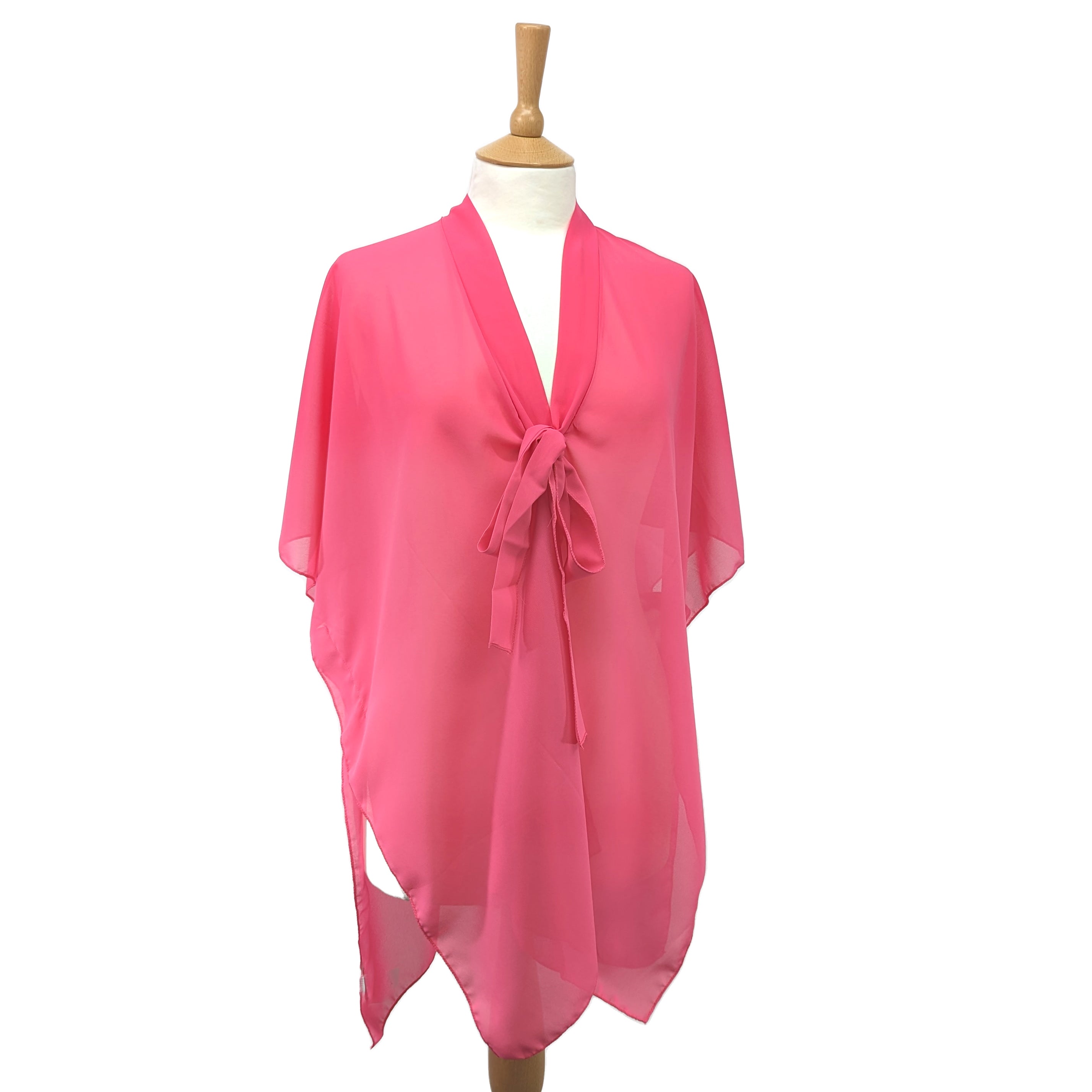 Women's Soft Beach Kaftan Cover Up with Front Tie - Bright Pink Summer Swimwear Coverup for Pool, Vacation & Boho Outfit