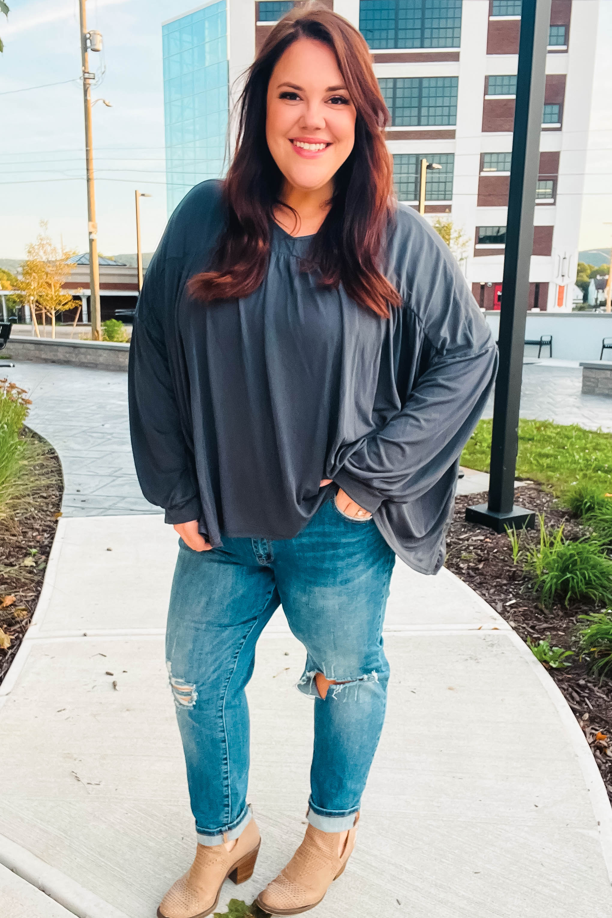Stylish Charcoal V-Neck Modal Knit Top for Women - Comfortable & Breathable Casual Wear for Office, Date Night & Everyday Outfits