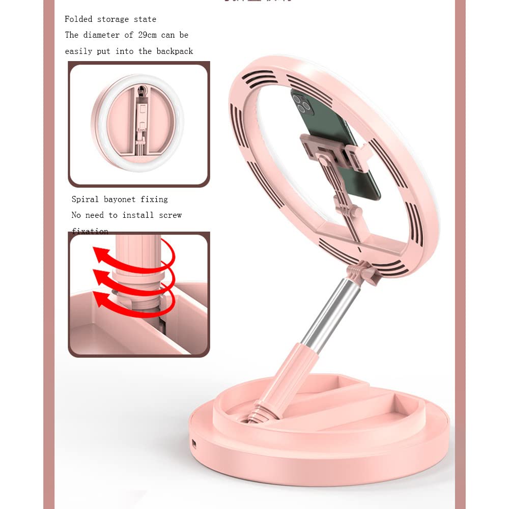 MINJUK Ring Light with Stand for Live Streaming, Selfie, Photography - Adjustable Floor & Desktop Fill Light with Telescopic Folding Tripod, Beauty Lighting for YouTube/TikTok (Black) - Perfect for Home Studio, Makeup Vanity & Content Creation