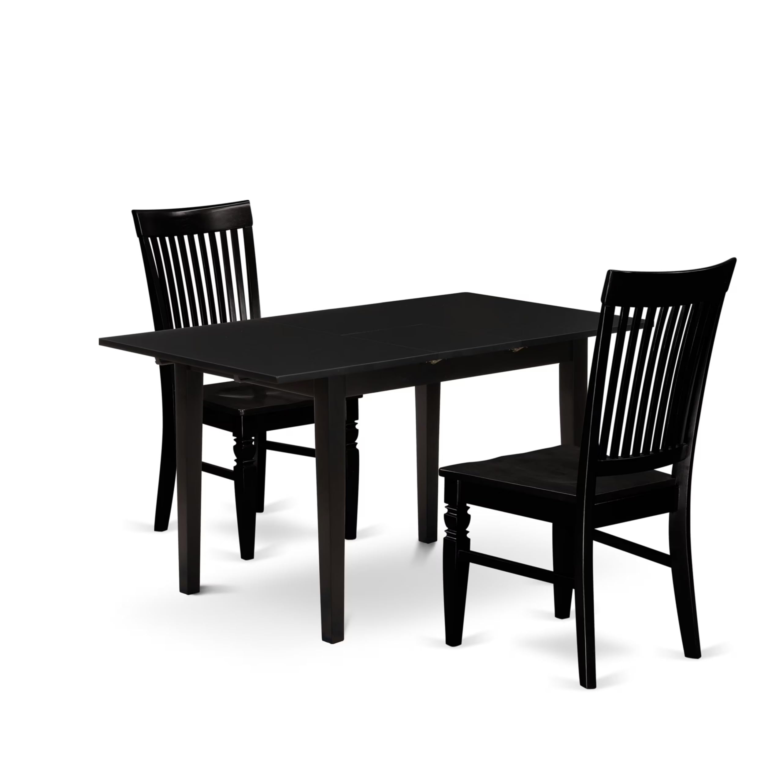East West Furniture 3-Piece Dining Room Table Set with Butterfly Leaf - Rectangle Kitchen Table & 2 Chairs, 32x54 Inch, Black | Perfect for Small Spaces, Breakfast Nooks & Compact Apartments