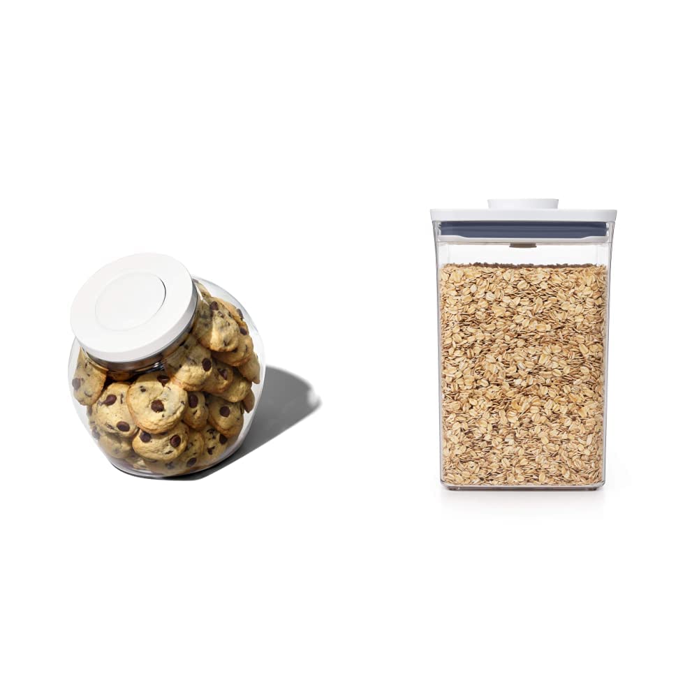 OXO Good Grips 3.0 Qt & 4.4 Qt Airtight Food Storage Containers Set - Medium Cookie Jar for Snacks & Large Square Flour Container - BPA-Free Kitchen Organization for Baking, Pantry, and Countertop Storage
