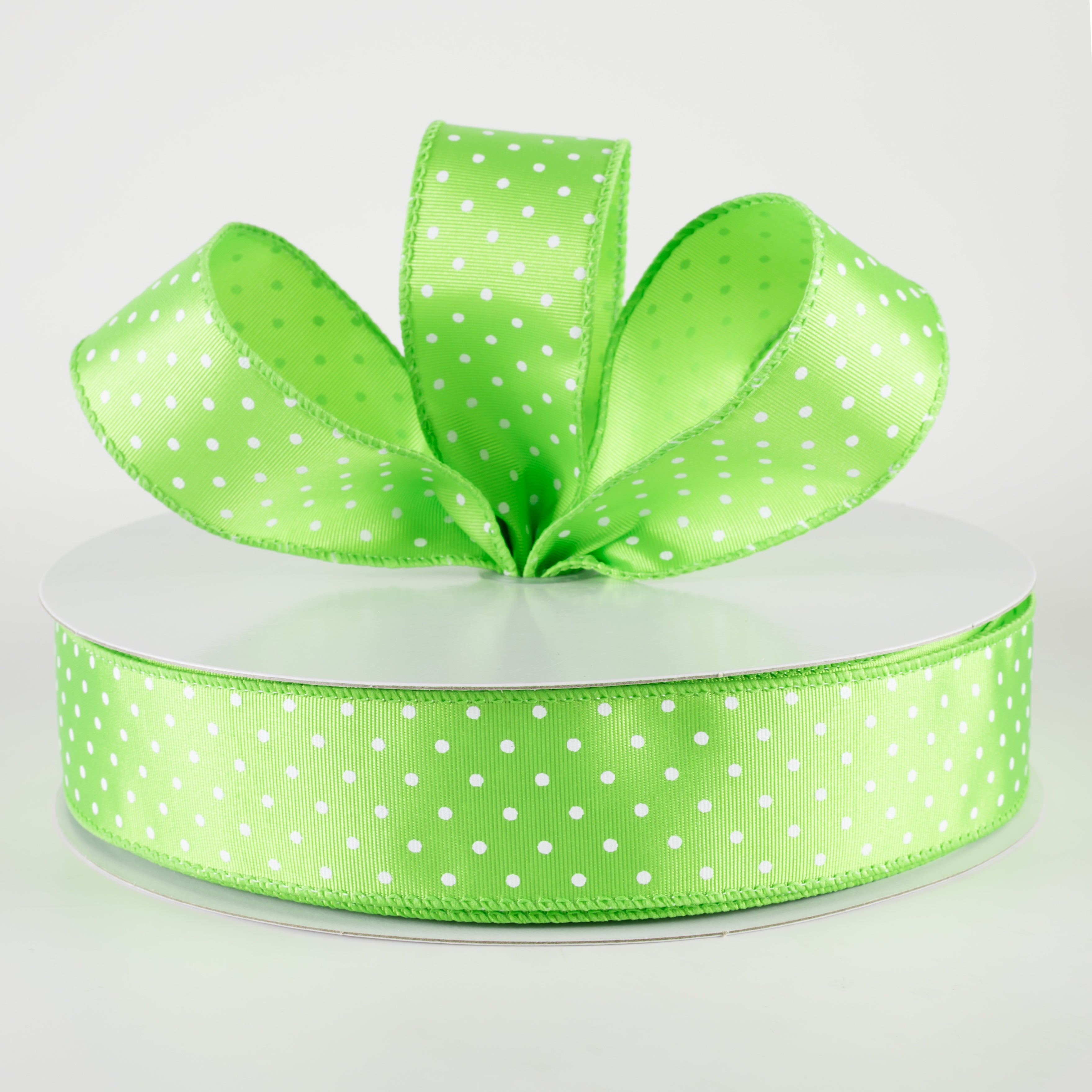 1.5 Inch Ribbed Satin and White Microdots Ribbon - Lime Green (50 Yards) for Gift Wrapping, DIY Crafts, Hair Bows, and Party Decorations