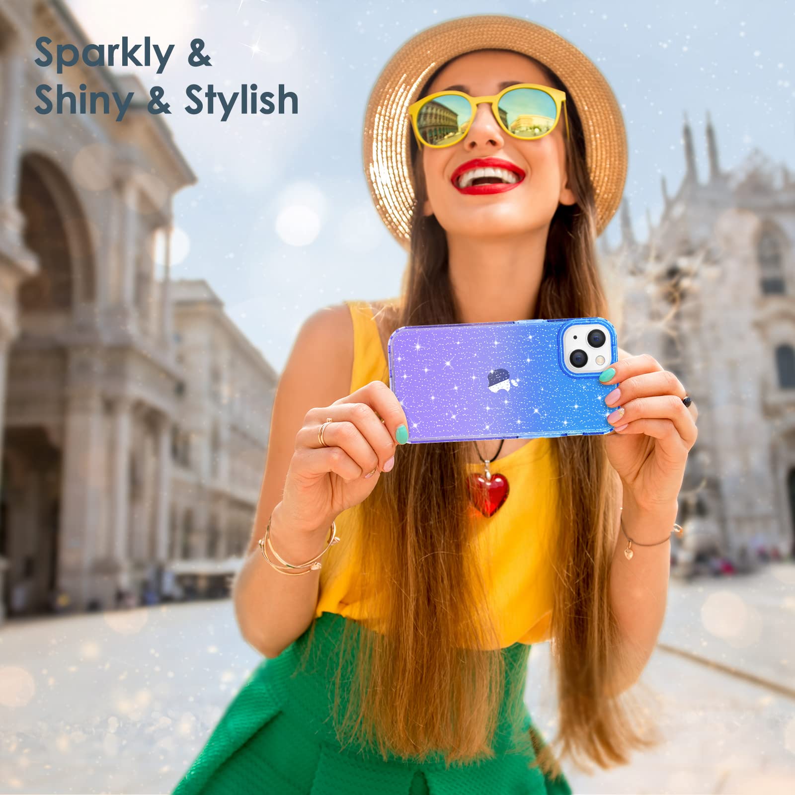 Hython Glitter Case for iPhone 13 - Sparkly Clear TPU Protective Cover with Anti-Scratch & Shockproof Design | Slim Fit Cute Phone Case for Women & Girls (Blue/Purple Glitter) | Perfect for Everyday Use, Parties & Gifting